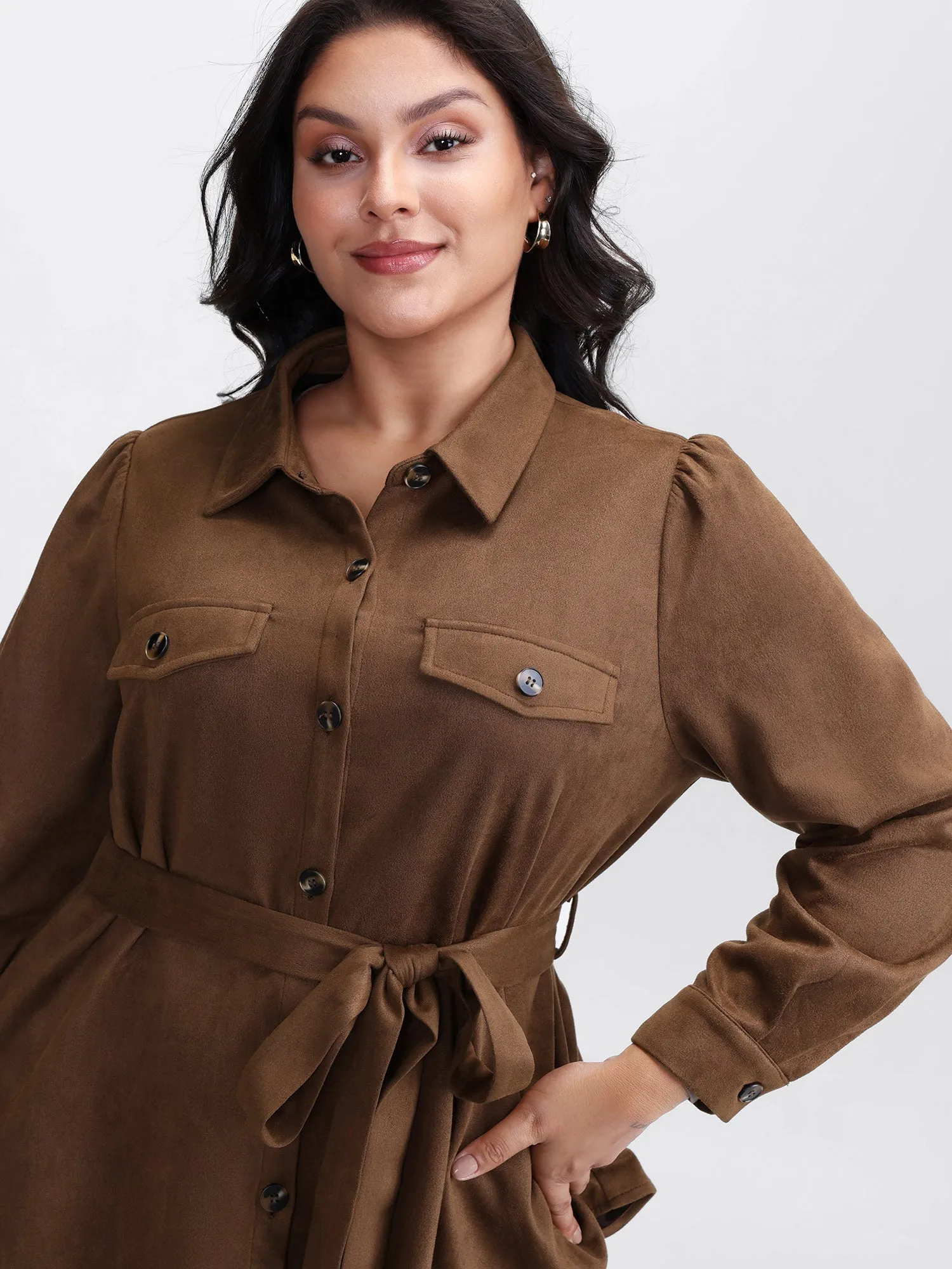 Suede Open-Front Belted Long Shirt sold by Bloomchic product image thumbnail 2