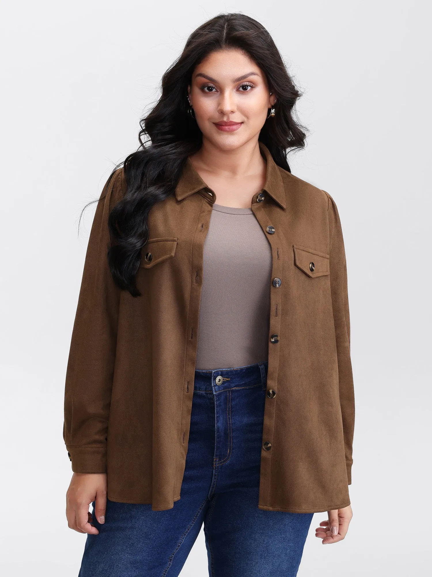 Suede Open-Front Belted Long Shirt sold by Bloomchic product image thumbnail 4