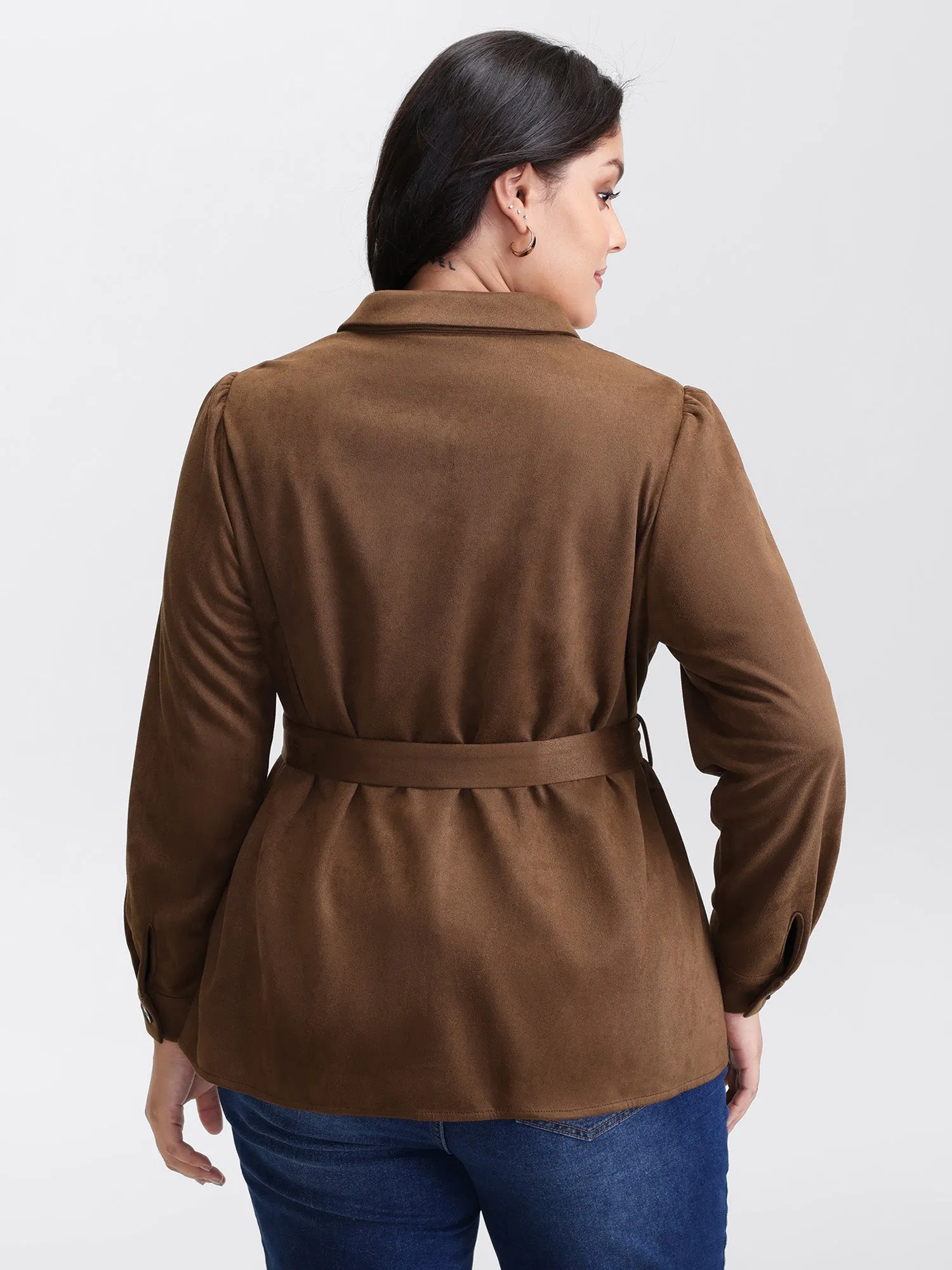 Suede Open-Front Belted Long Shirt sold by Bloomchic product image thumbnail 5