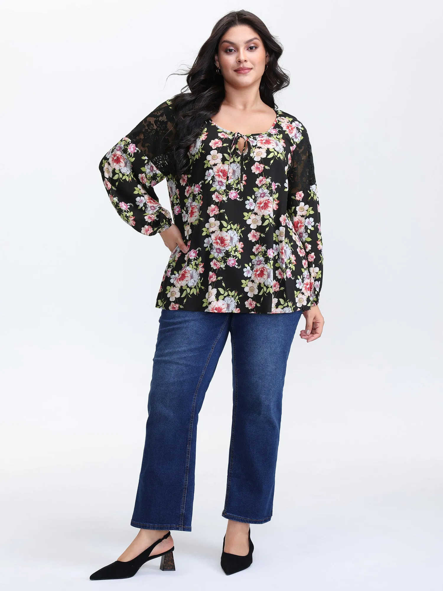 Floral Print Cut-Out Neck Flowy Blouse sold by Bloomchic product image thumbnail 3