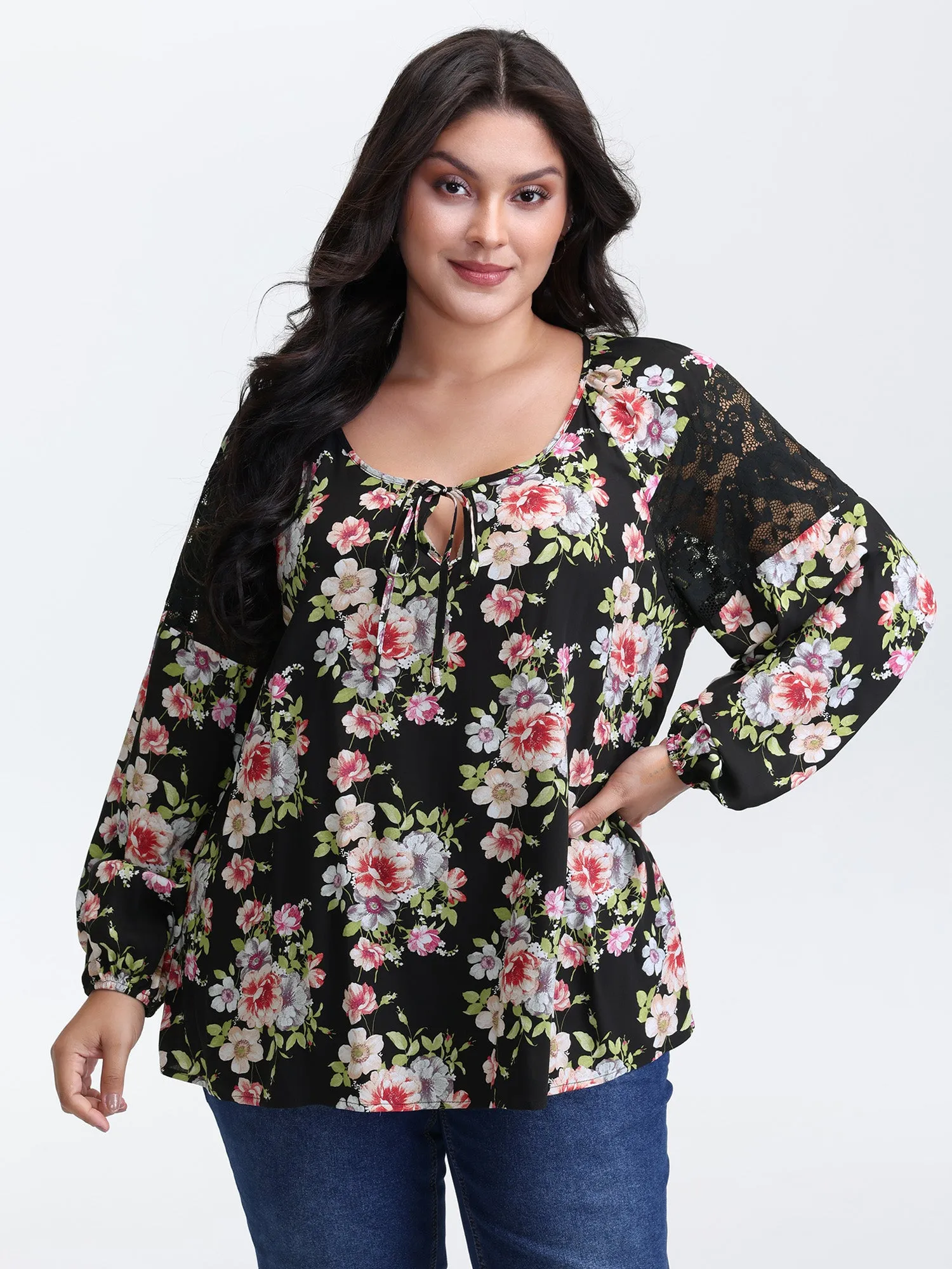 Floral Print Cut-Out Neck Flowy Blouse sold by Bloomchic product image thumbnail 2