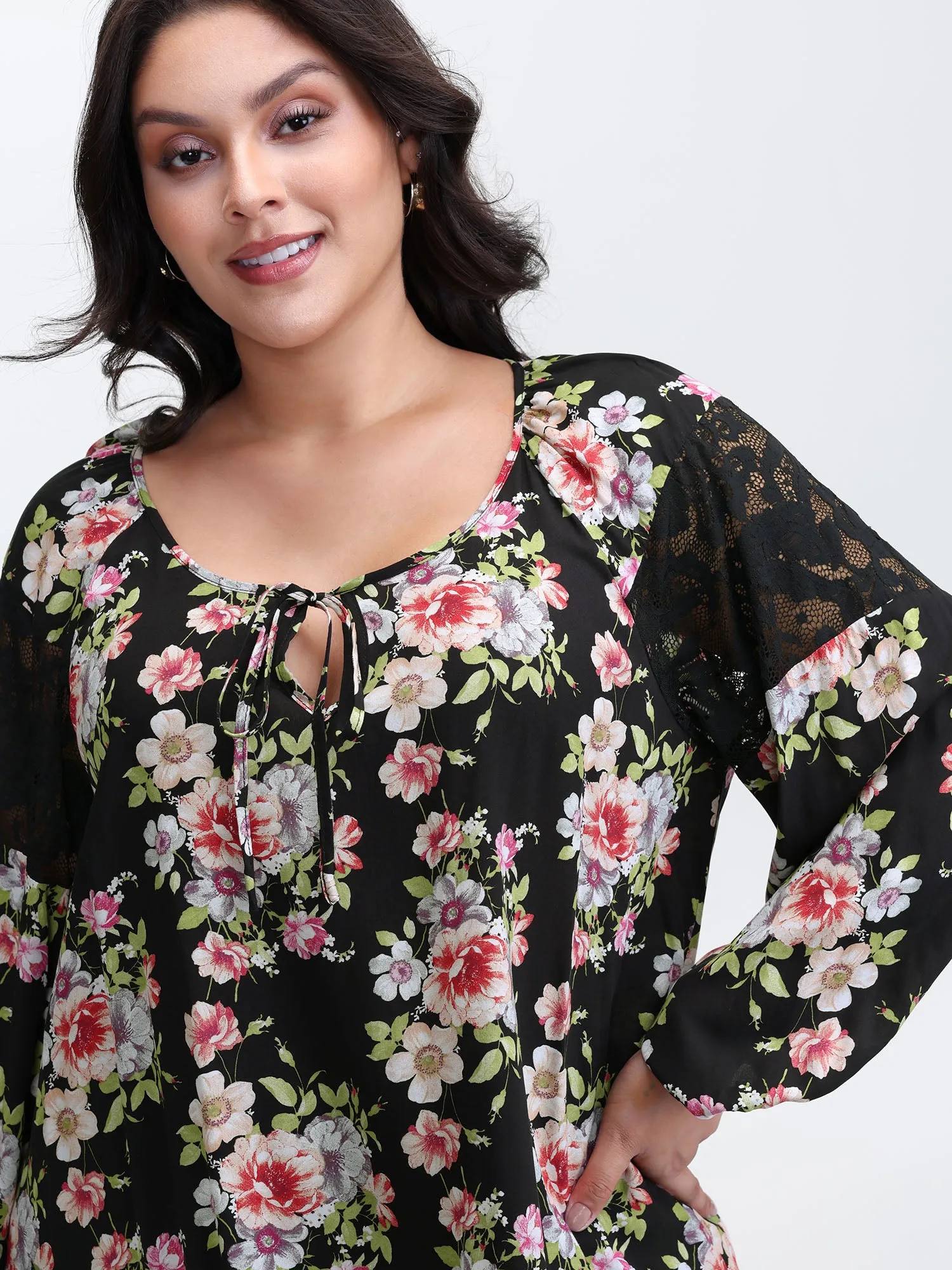 Floral Print Cut-Out Neck Flowy Blouse sold by Bloomchic