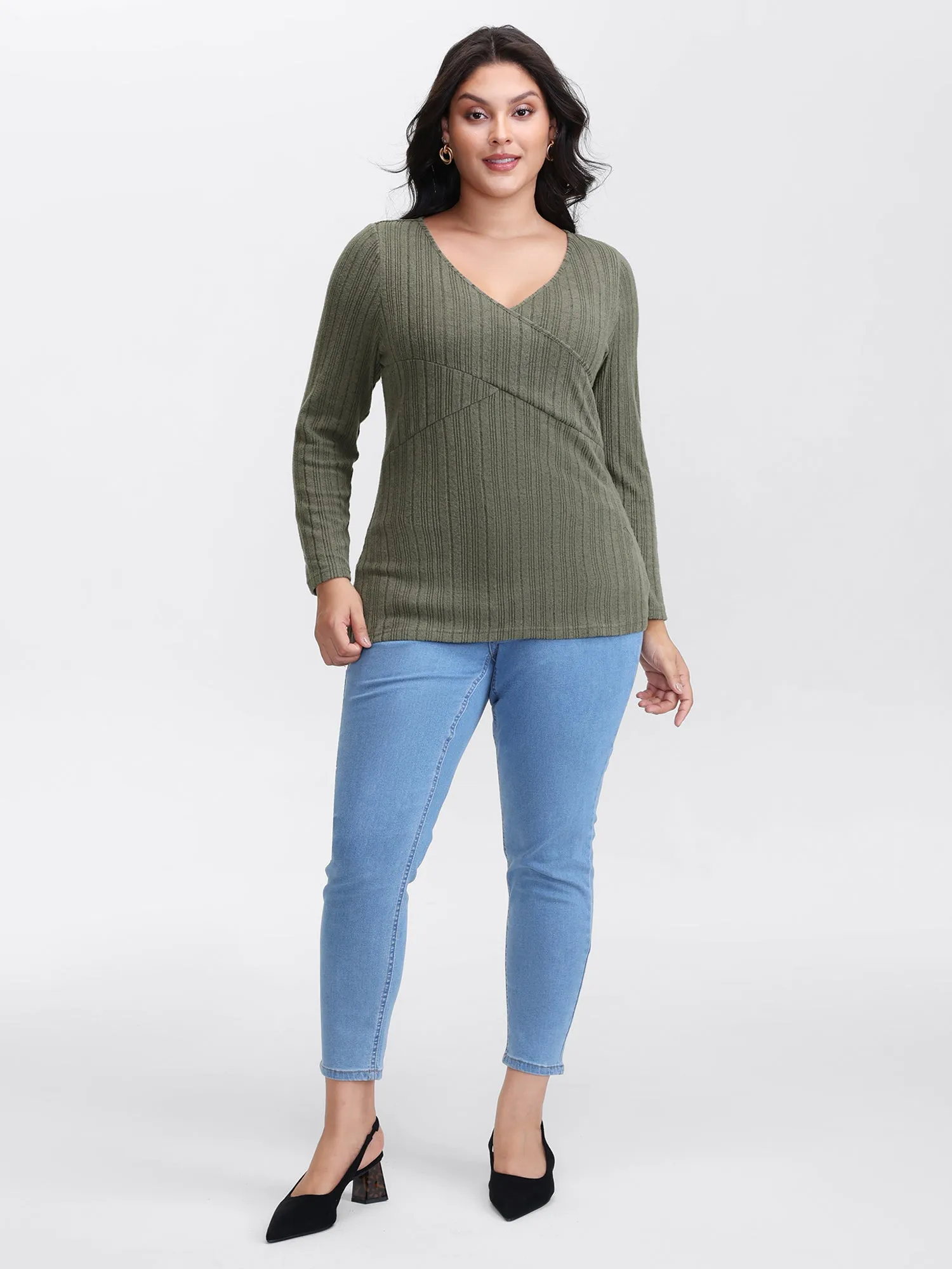 Textured Crossover Bodice Fitted T-Shirt sold by Bloomchic product image thumbnail 3