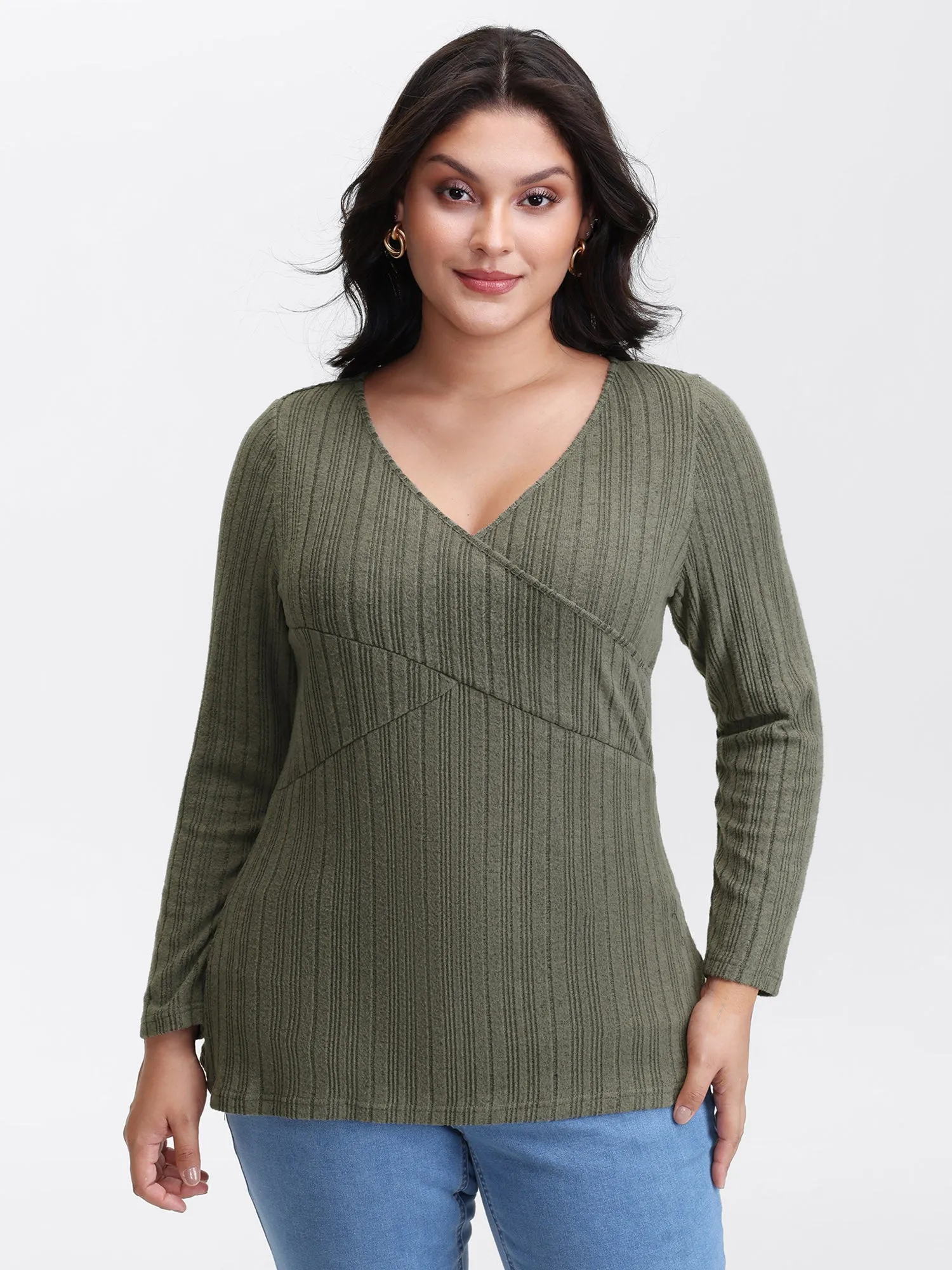 Textured Crossover Bodice Fitted T-Shirt sold by Bloomchic product image thumbnail 2