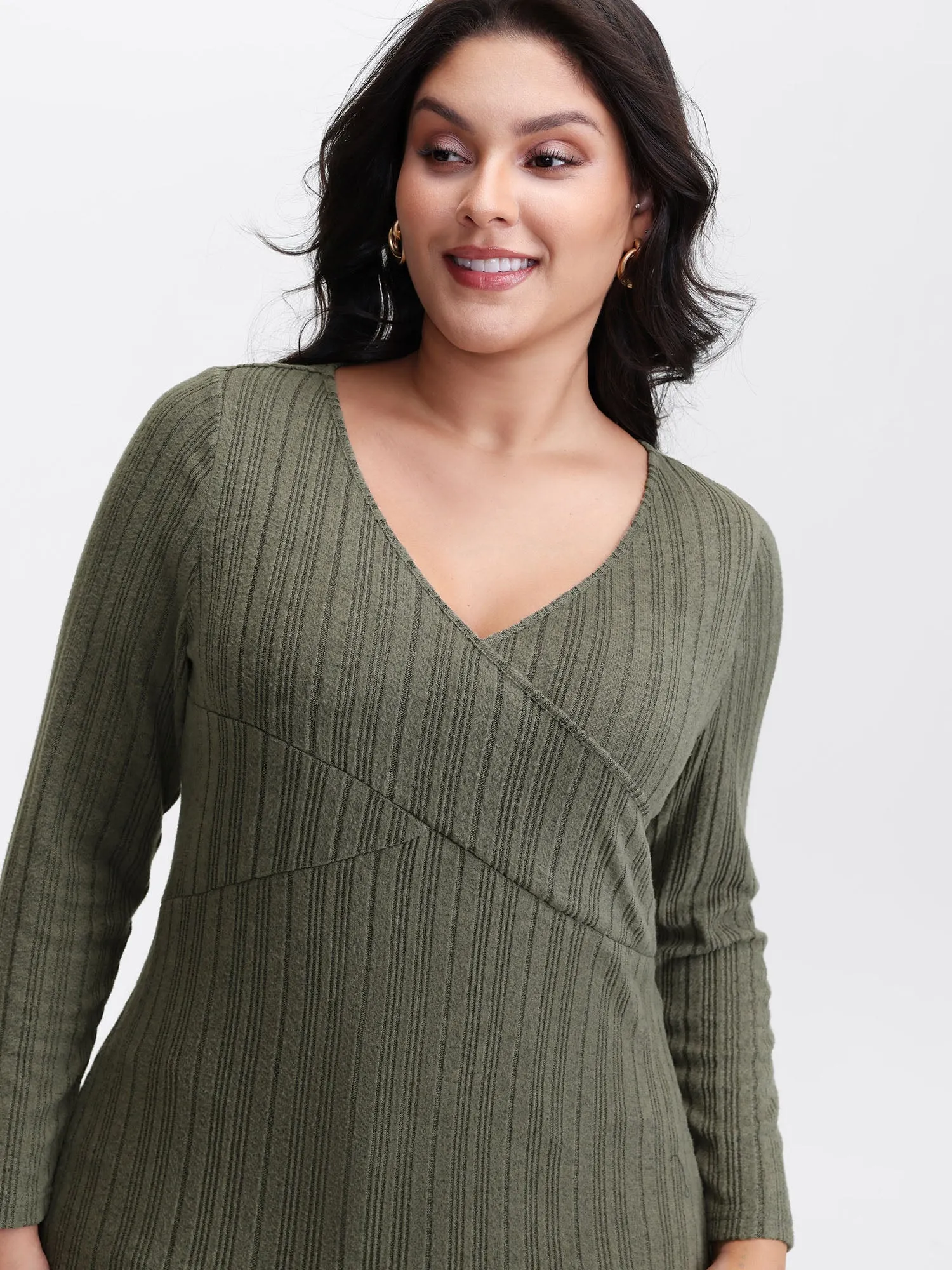 Textured Crossover Bodice Fitted T-Shirt sold by Bloomchic