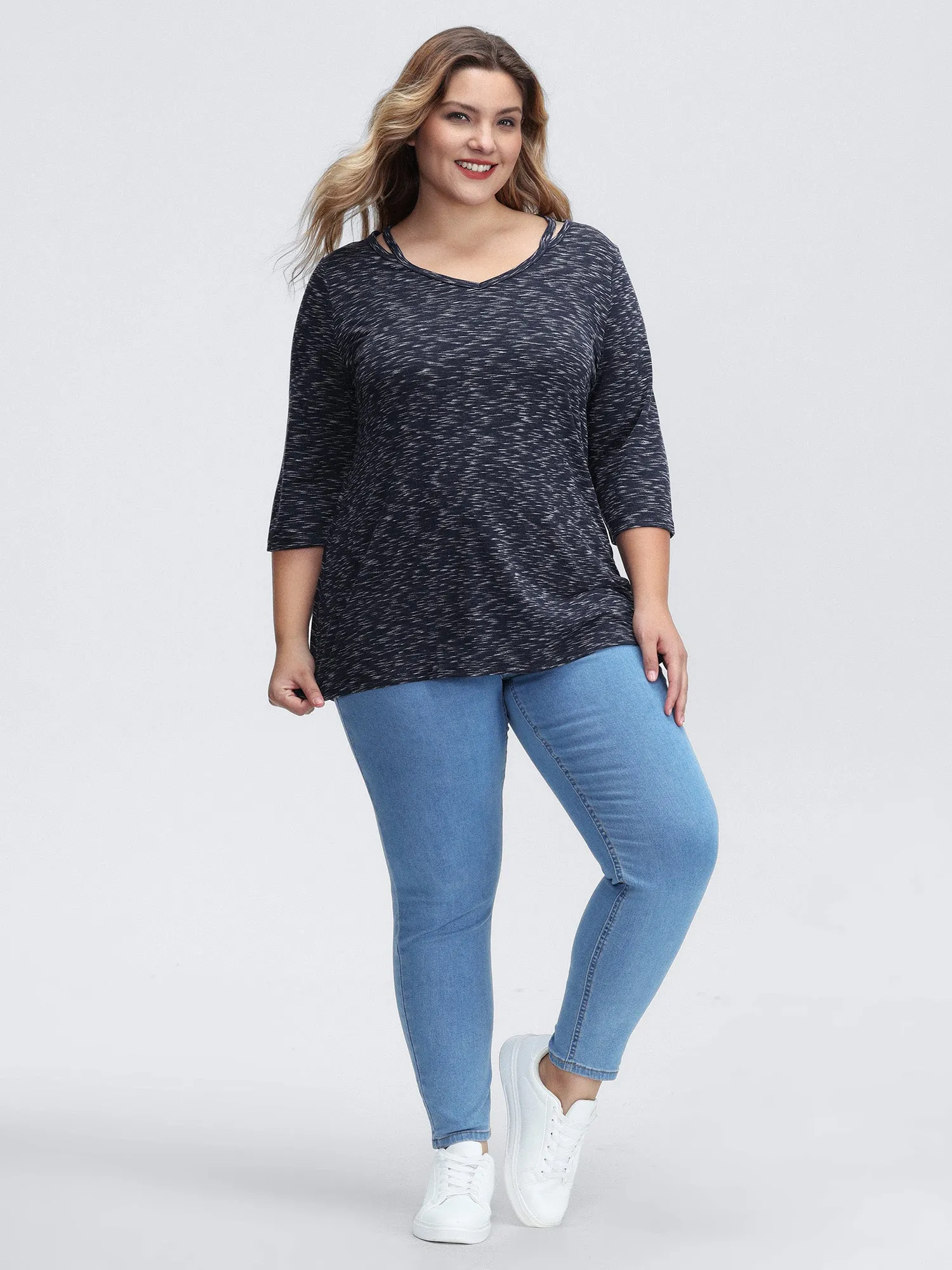 Heather Cut-Out Neckline T-Shirt sold by Bloomchic product image thumbnail 3