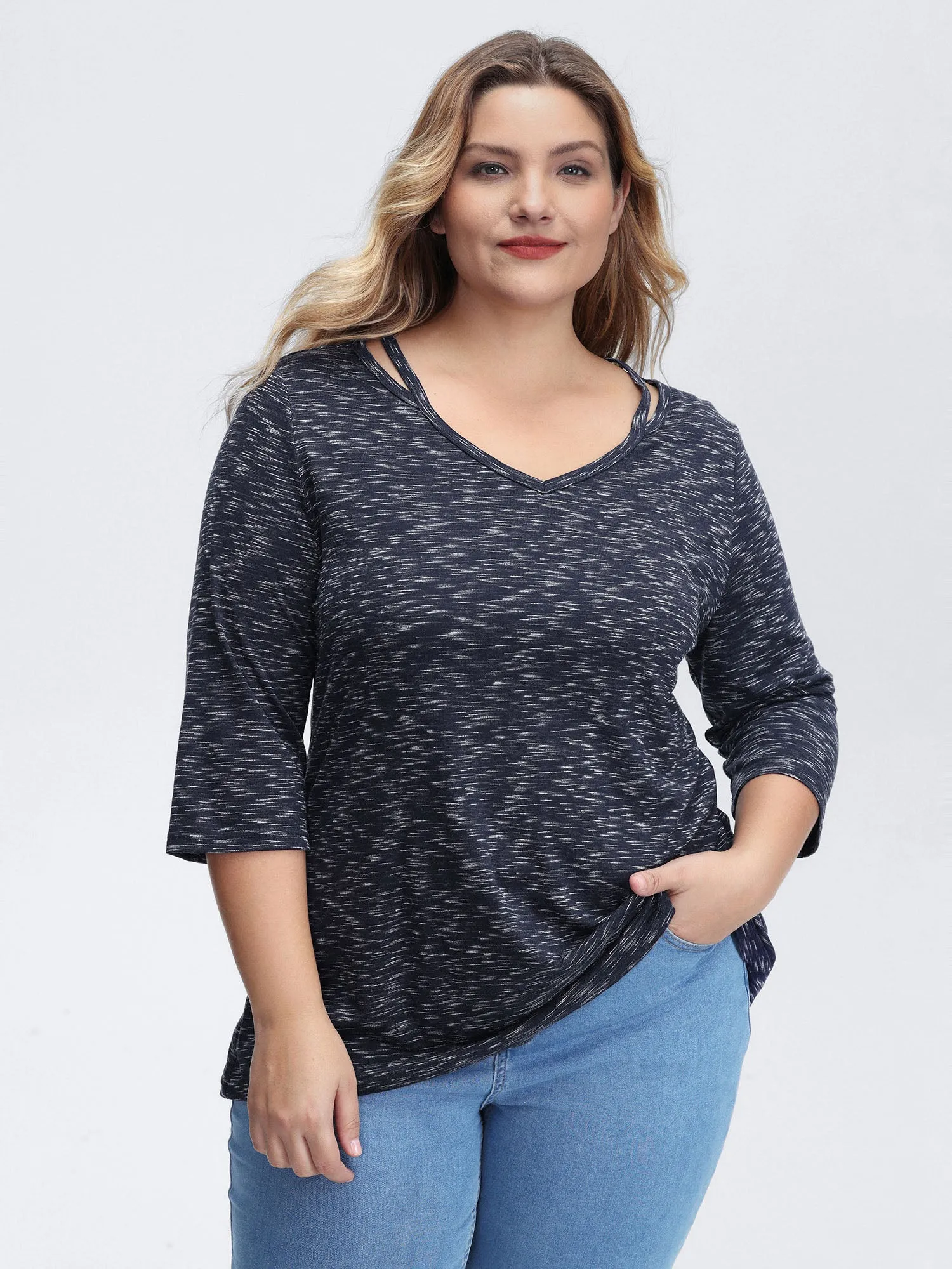Heather Cut-Out Neckline T-Shirt sold by Bloomchic