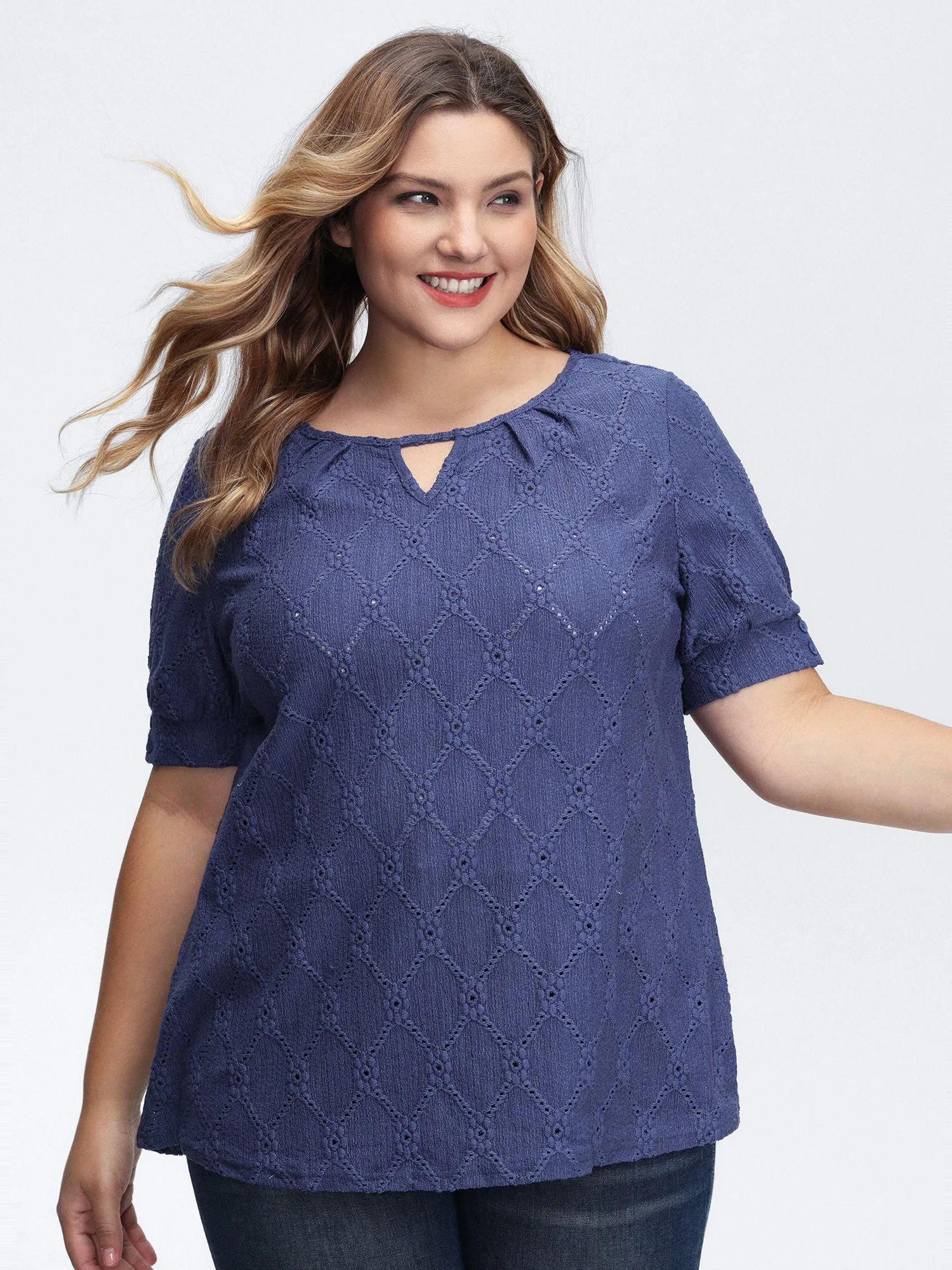 Textured Cut-Out Neckline T-Shirt sold by Bloomchic