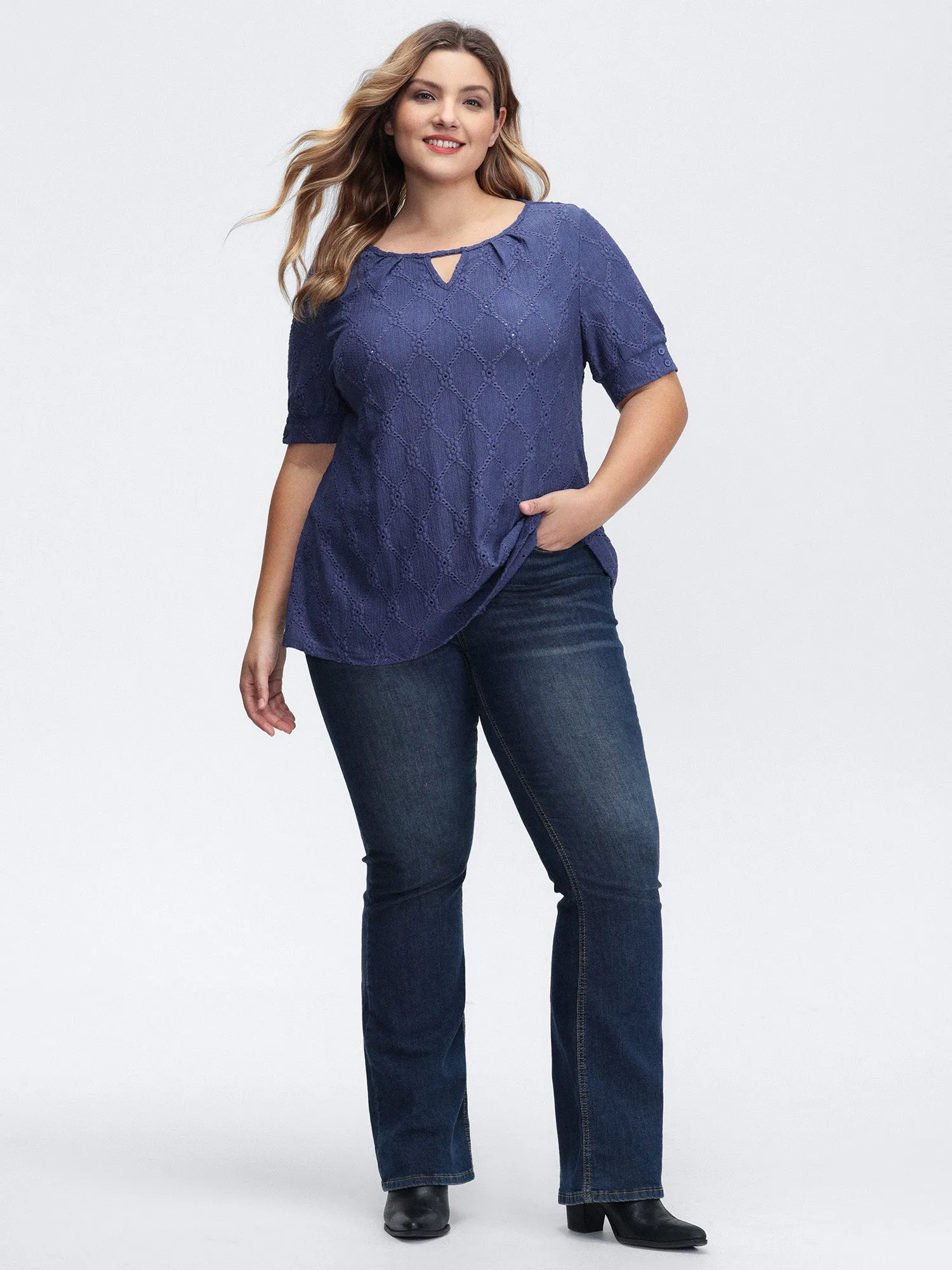 Textured Cut-Out Neckline T-Shirt sold by Bloomchic product image thumbnail 3