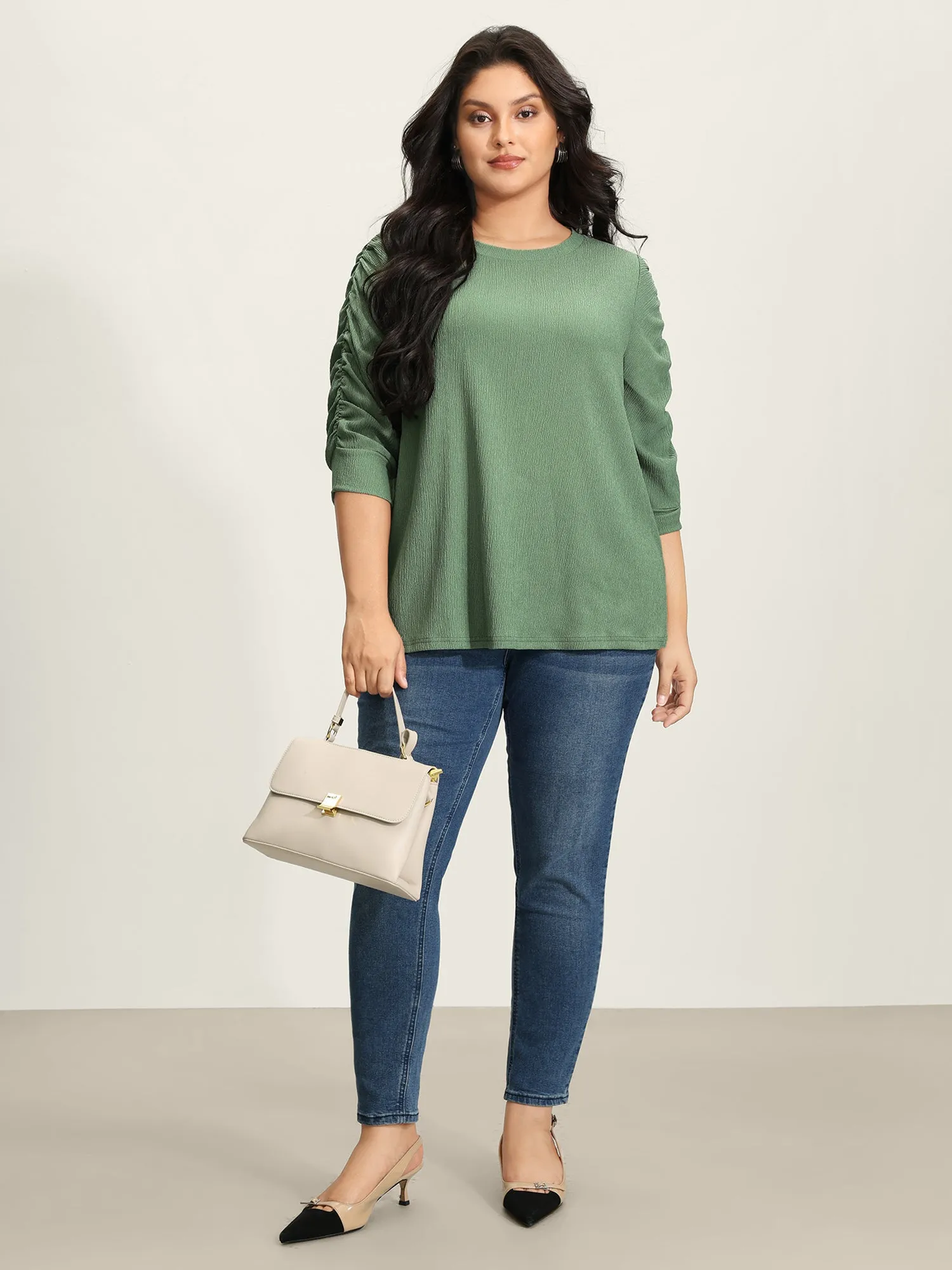 Textured Stretchy Three-Quarter Sleeve T-Shirt sold by Bloomchic product image thumbnail 3