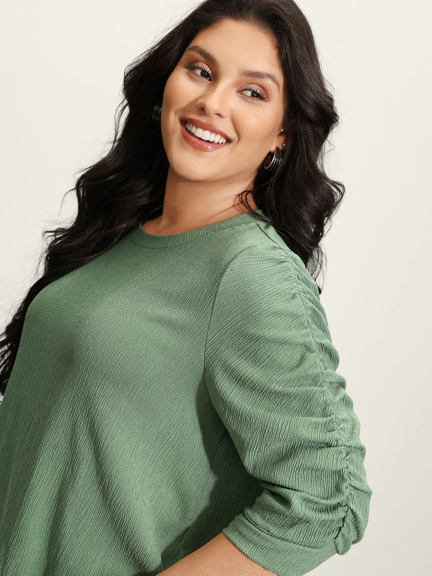 Textured Stretchy Three-Quarter Sleeve T-Shirt sold by Bloomchic product image thumbnail 2