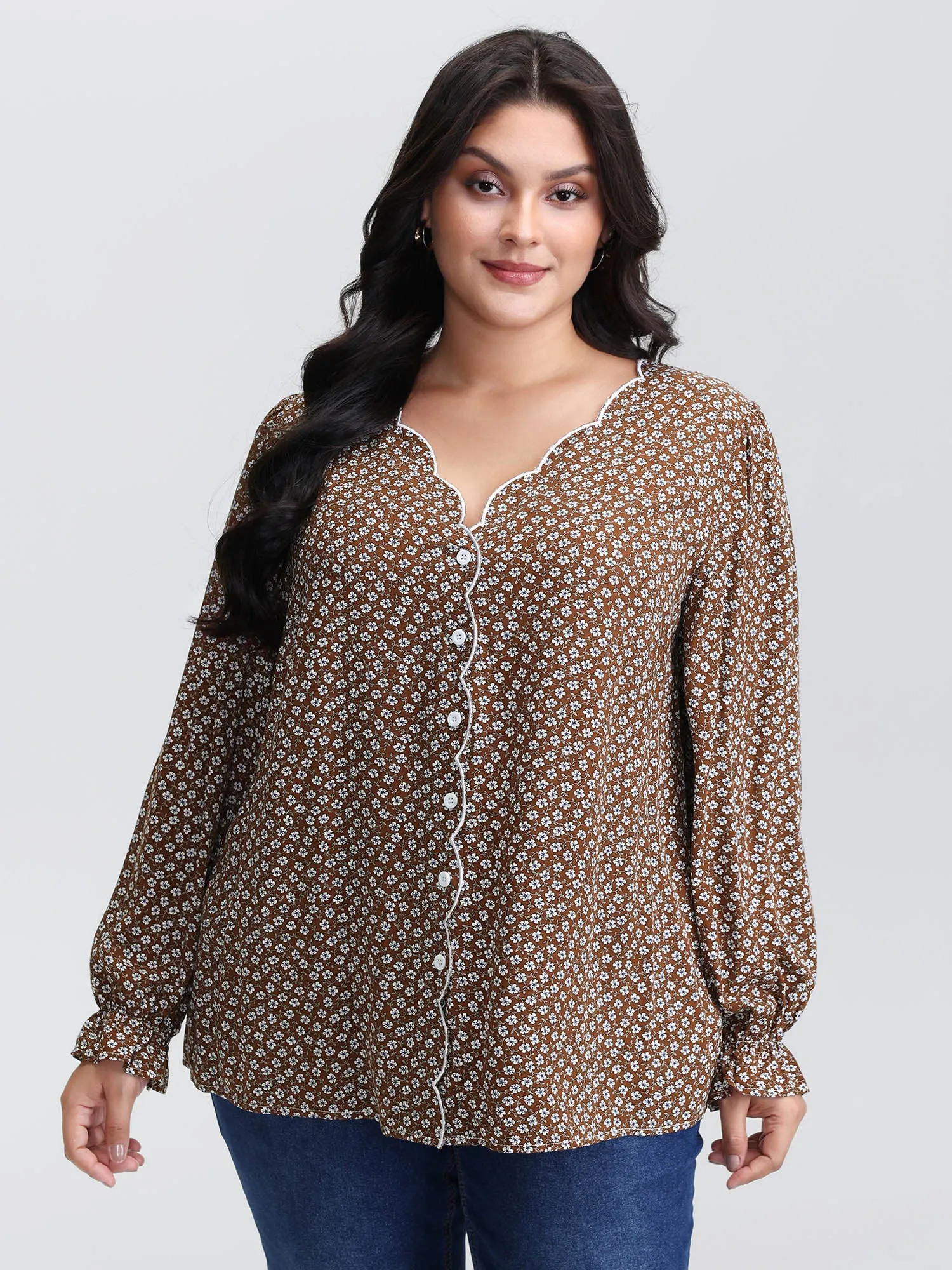 Floral Color Contrast Embroidered Blouse sold by Bloomchic product image thumbnail 2