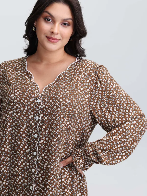 Floral Color Contrast Embroidered Blouse sold by Bloomchic