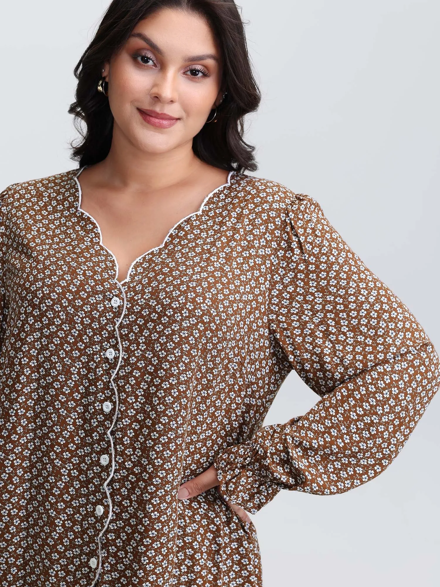 Floral Color Contrast Embroidered Blouse sold by Bloomchic