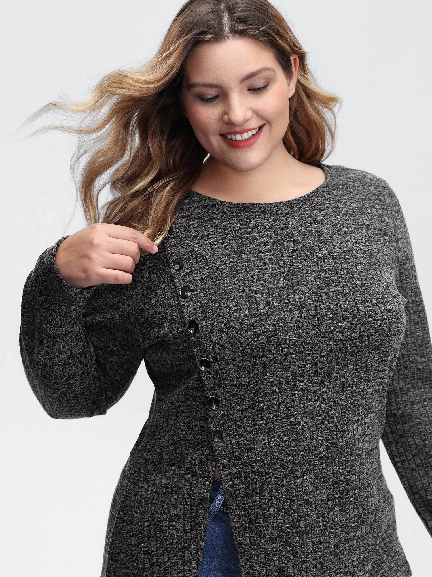 Stretchy Side Button Detail Slit T-Shirt sold by Bloomchic product image thumbnail 2