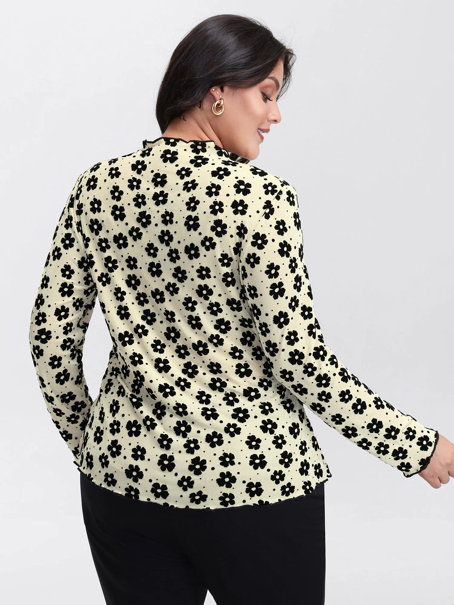 Floral Print Stretchy Mock Neck T-Shirt sold by Bloomchic product image thumbnail 5