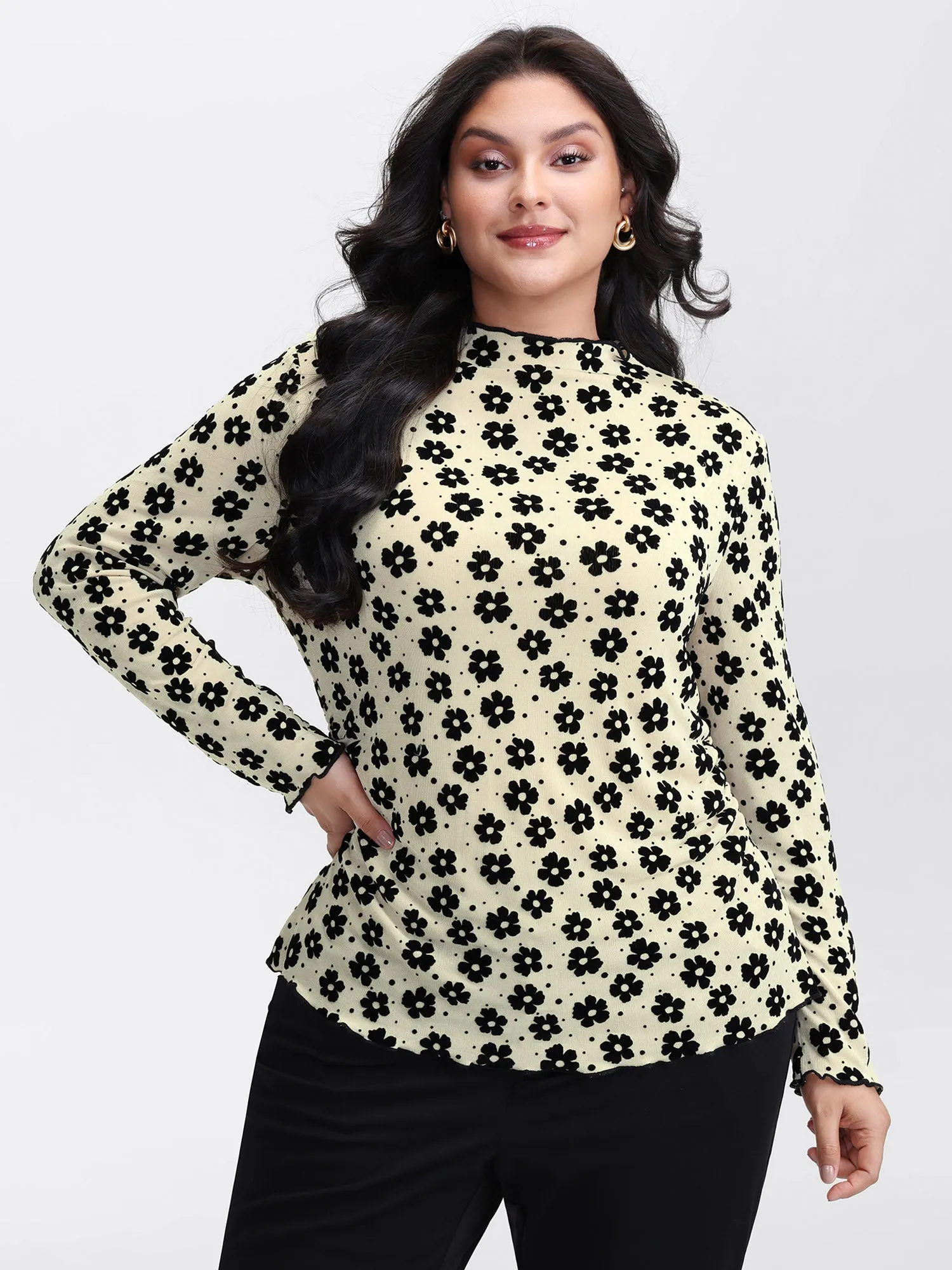 Floral Print Stretchy Mock Neck T-Shirt sold by Bloomchic product image thumbnail 2