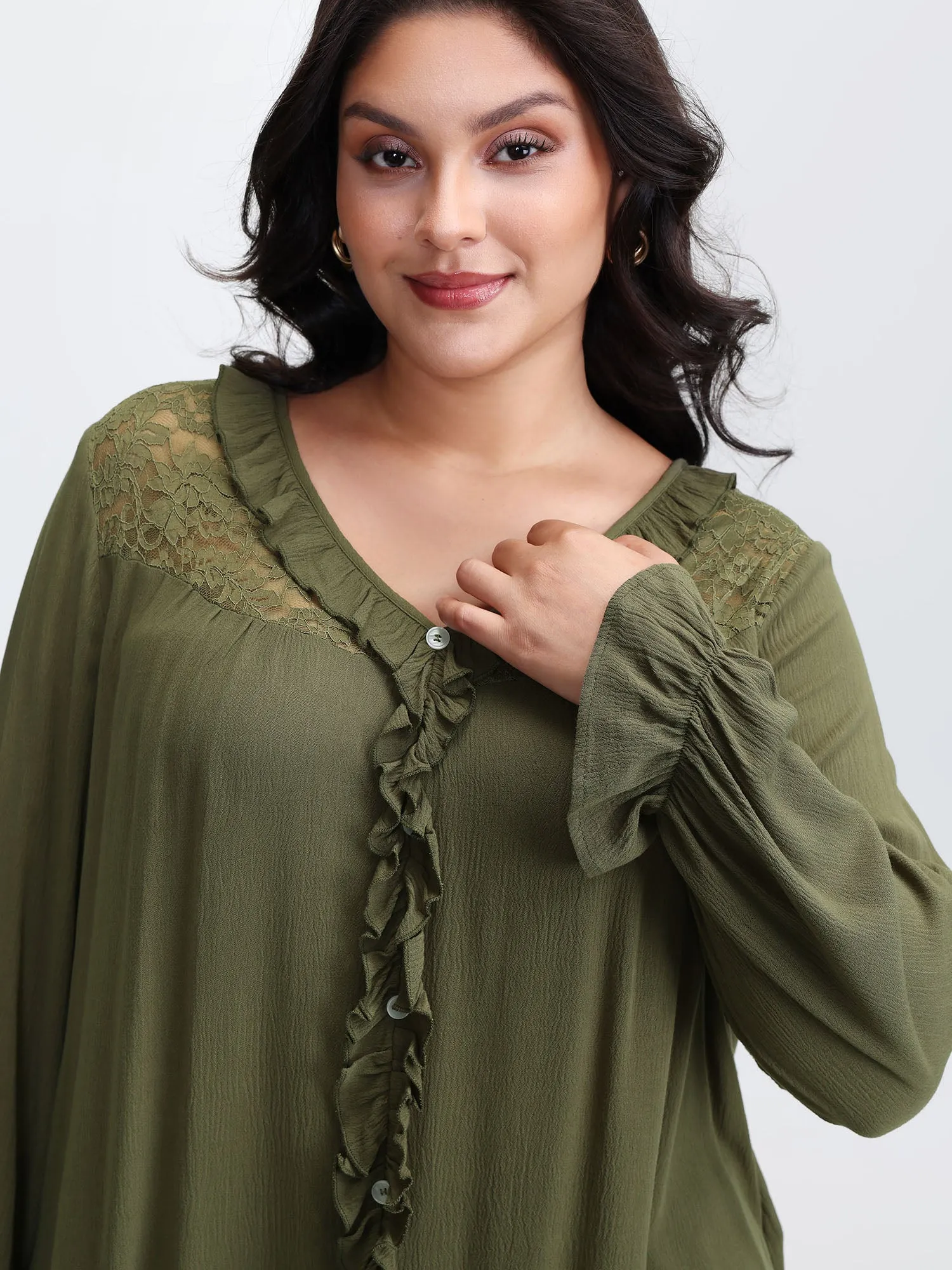 Lace Trim Ruffled Edge Button Blouse sold by Bloomchic product image thumbnail 2