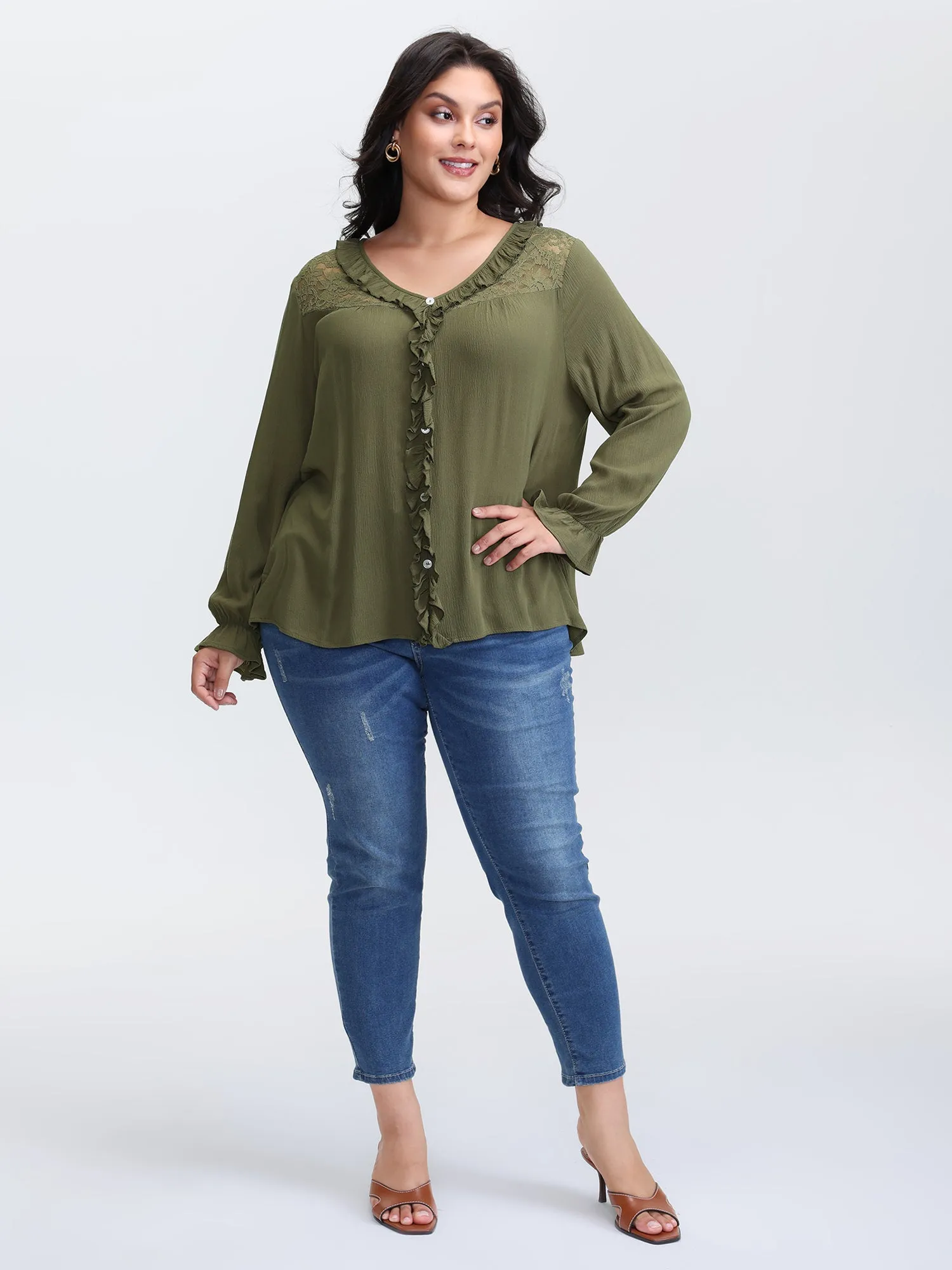 Lace Trim Ruffled Edge Button Blouse sold by Bloomchic product image thumbnail 3