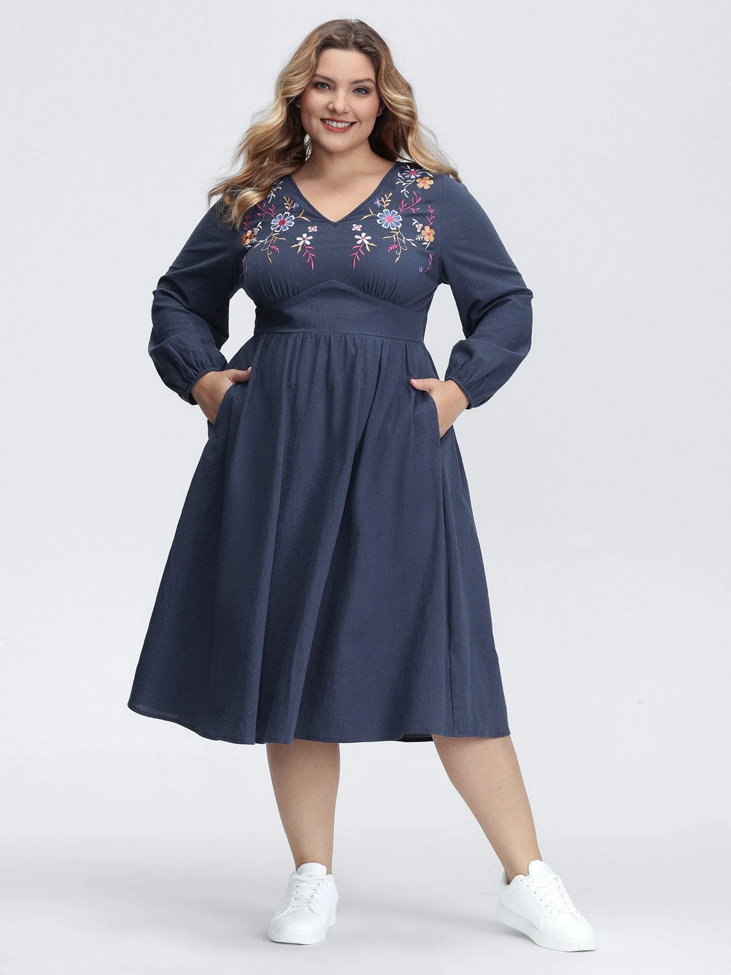 Pure Cotton Embroidered Neckline Midi Dress sold by Bloomchic product image thumbnail 3