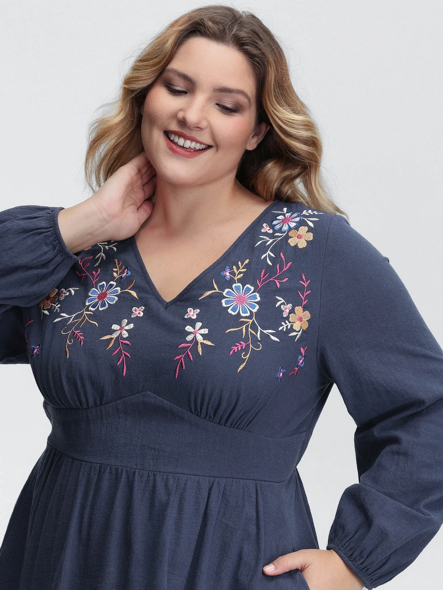 Pure Cotton Embroidered Neckline Midi Dress sold by Bloomchic product image thumbnail 2