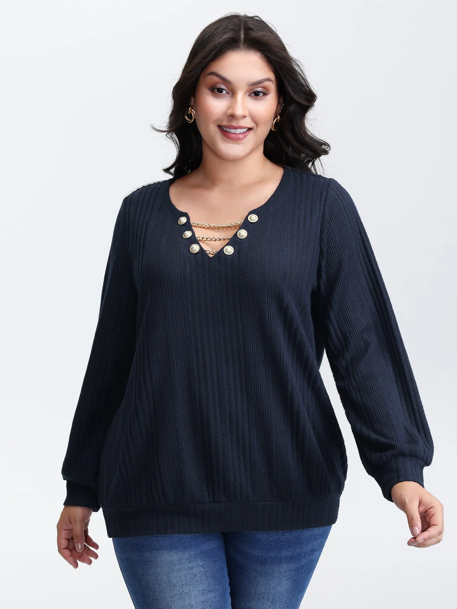 Textured Metallic Neckline Detail Stretchy Top sold by Bloomchic