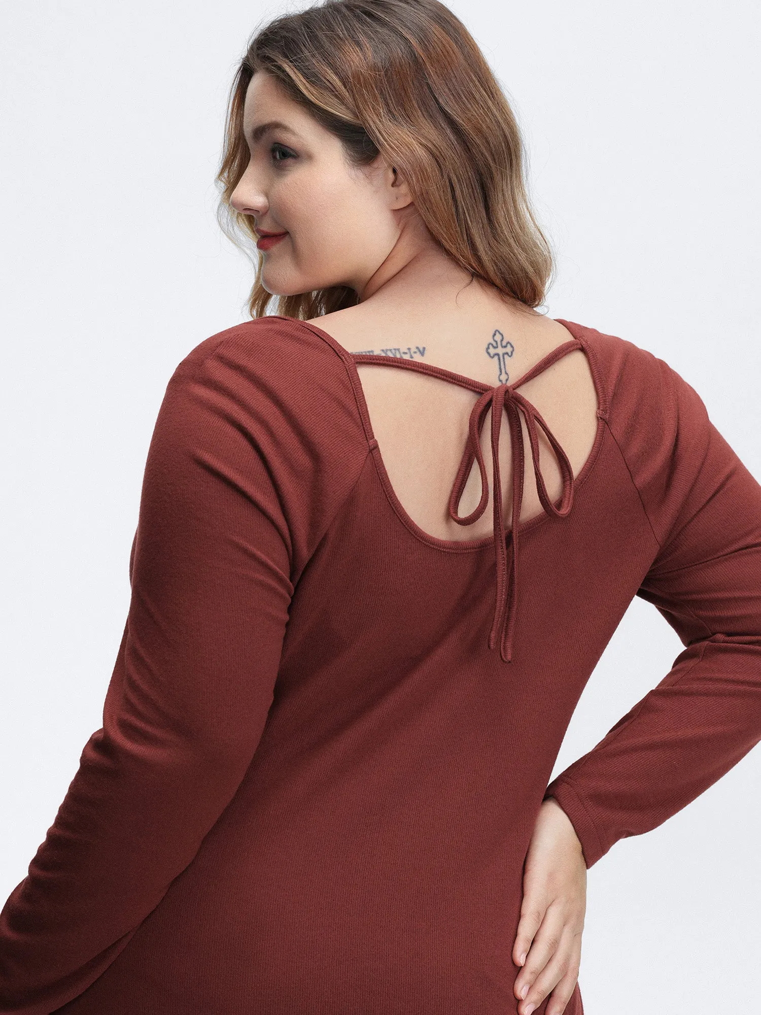 Stretchy Velvety Feel Back Detail T-Shirt sold by Bloomchic product image thumbnail 2