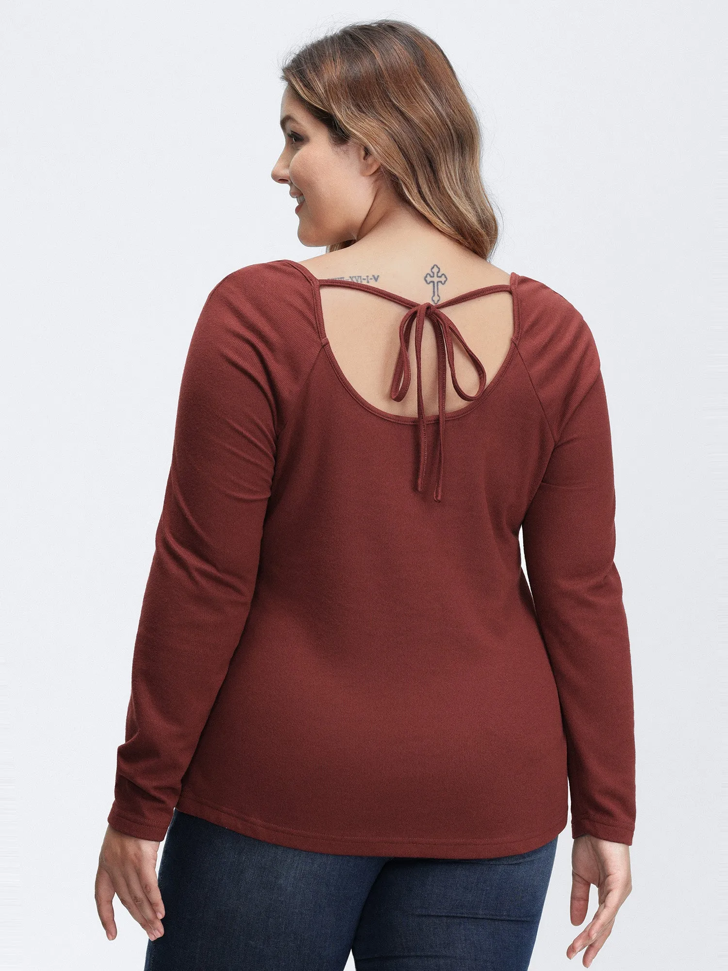 Stretchy Velvety Feel Back Detail T-Shirt sold by Bloomchic product image thumbnail 4