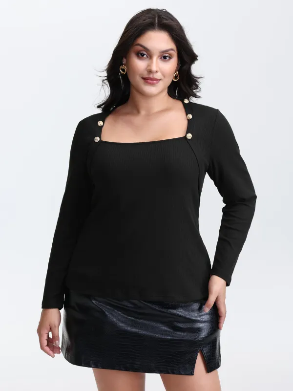 Supersoft Metallic Button Solid Knit Top sold by Bloomchic