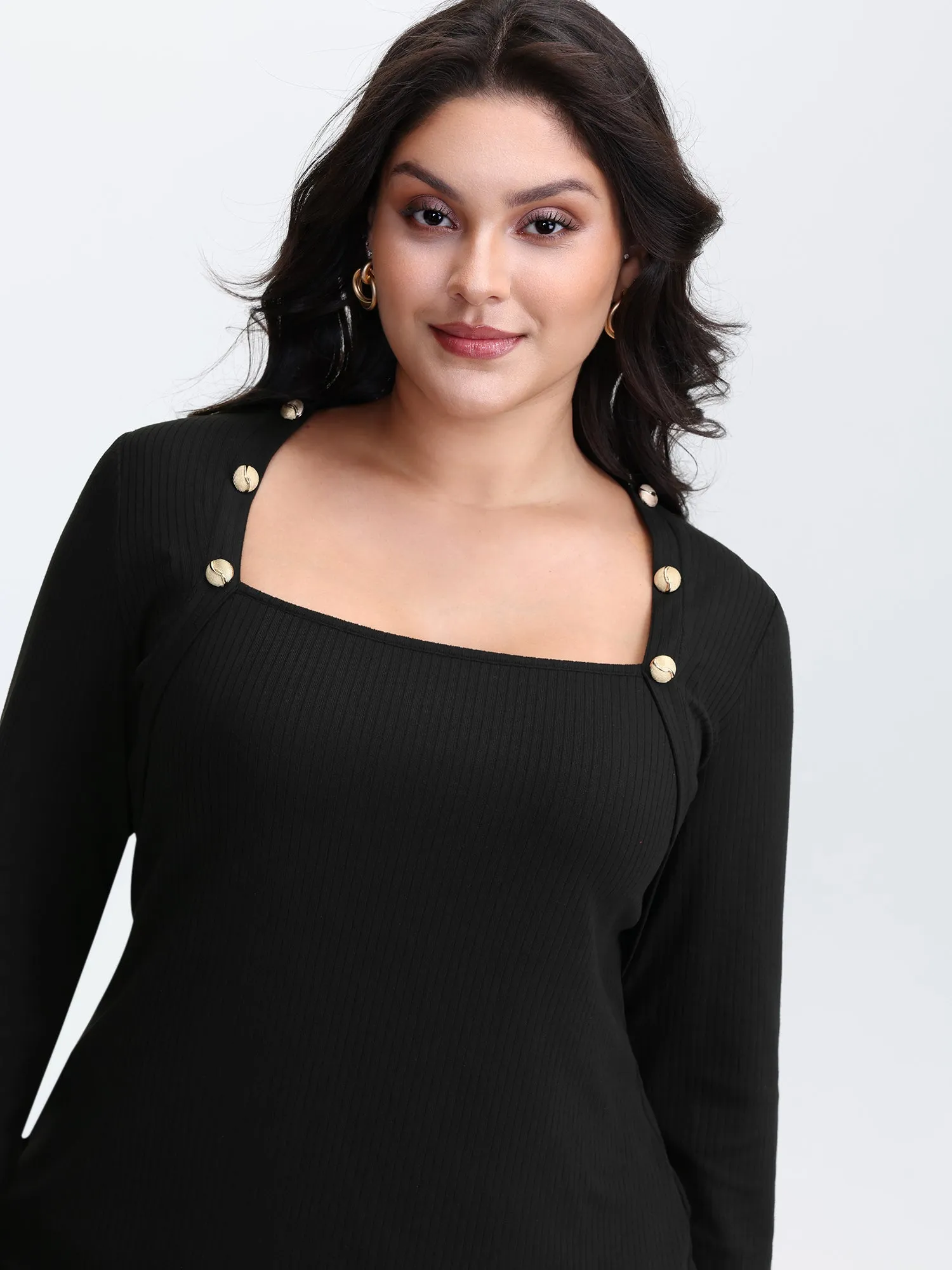 Supersoft Metallic Button Solid Knit Top sold by Bloomchic product image thumbnail 2