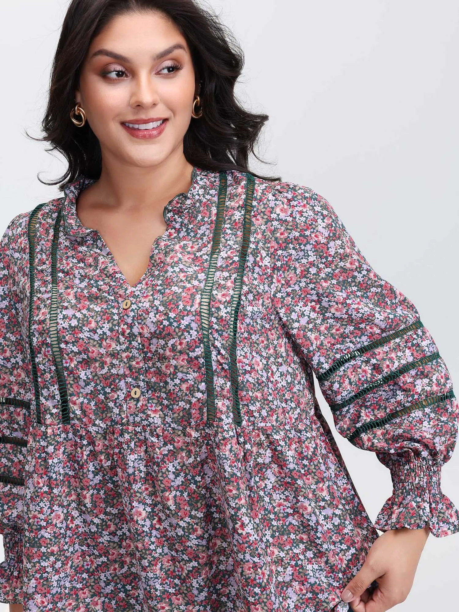 Floral Print Lace Trim Placket Blouse sold by Bloomchic product image thumbnail 2