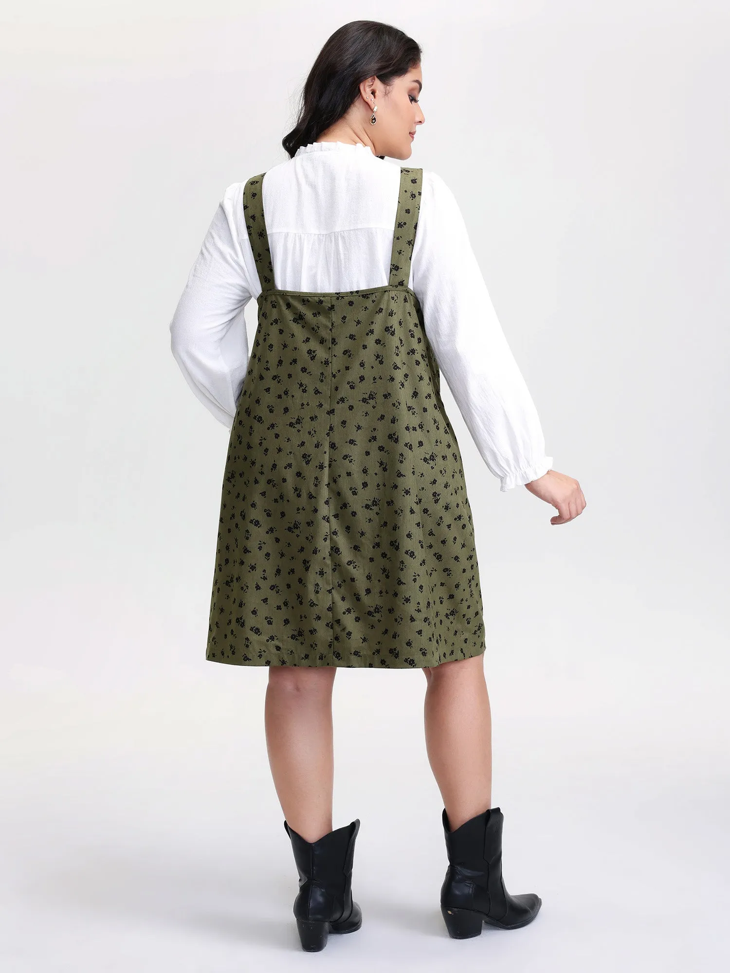 Floral Print Textured Overall Adjustable Midi Dress sold by Bloomchic product image thumbnail 4