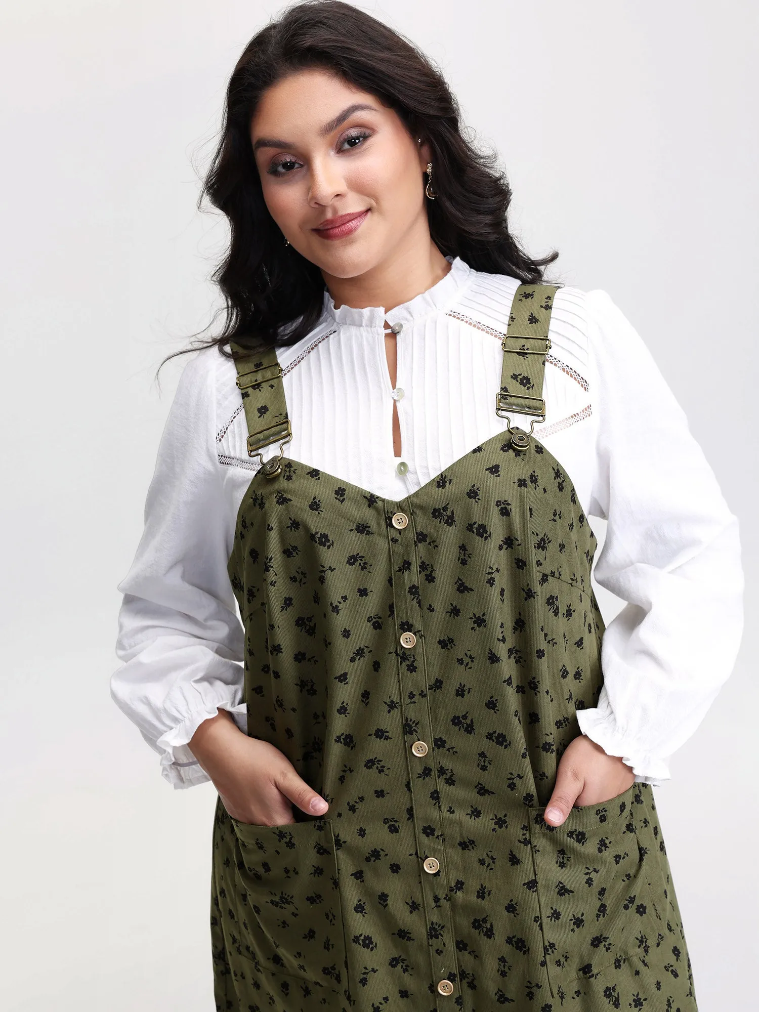 Floral Print Textured Overall Adjustable Midi Dress sold by Bloomchic product image thumbnail 2