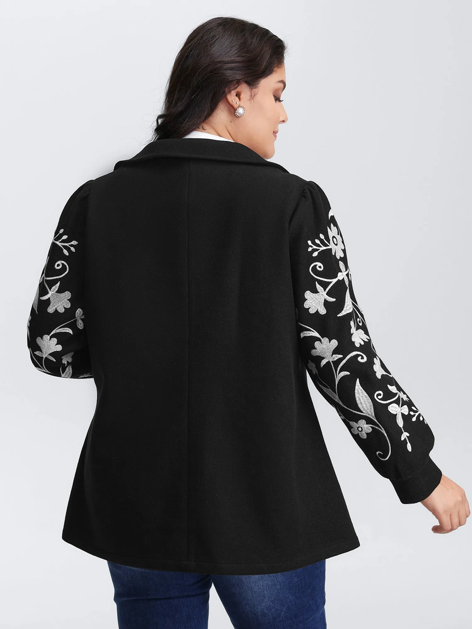 Floral Embroidered Sleeve Slant Pockets Coat sold by Bloomchic product image thumbnail 4