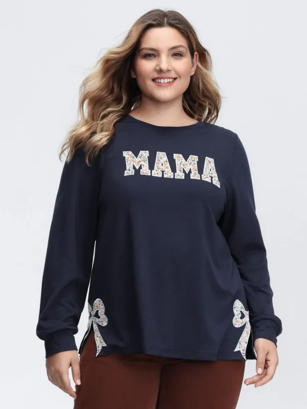 Mama Applique Embroidery Round Neck Sweatshirt sold by Bloomchic