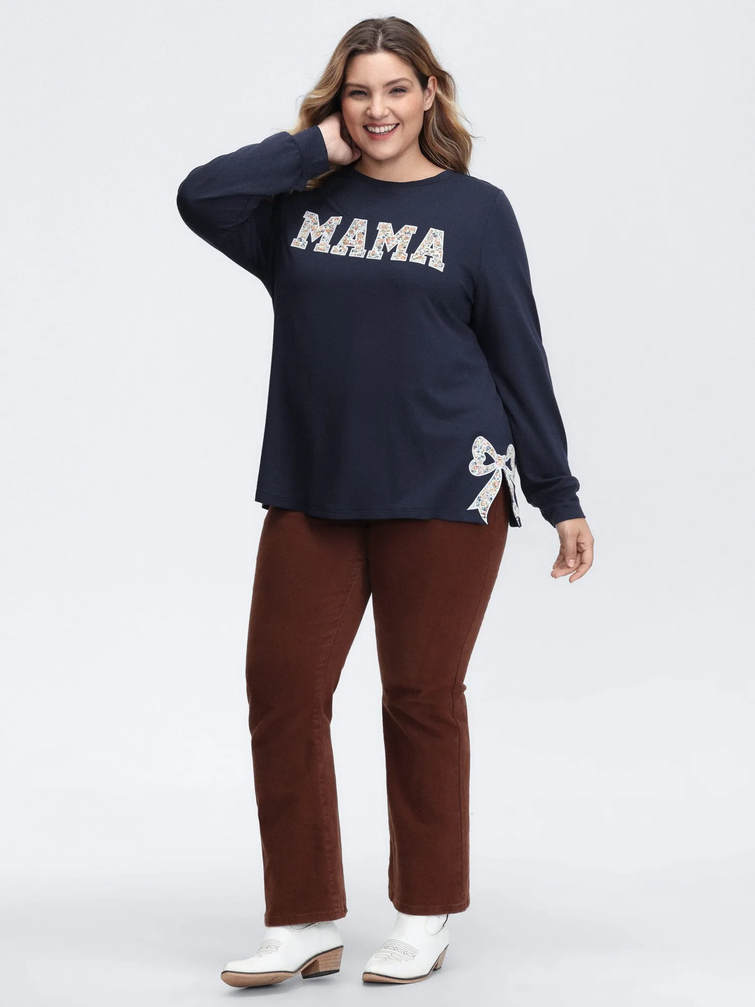 Mama Applique Embroidery Round Neck Sweatshirt sold by Bloomchic product image thumbnail 3