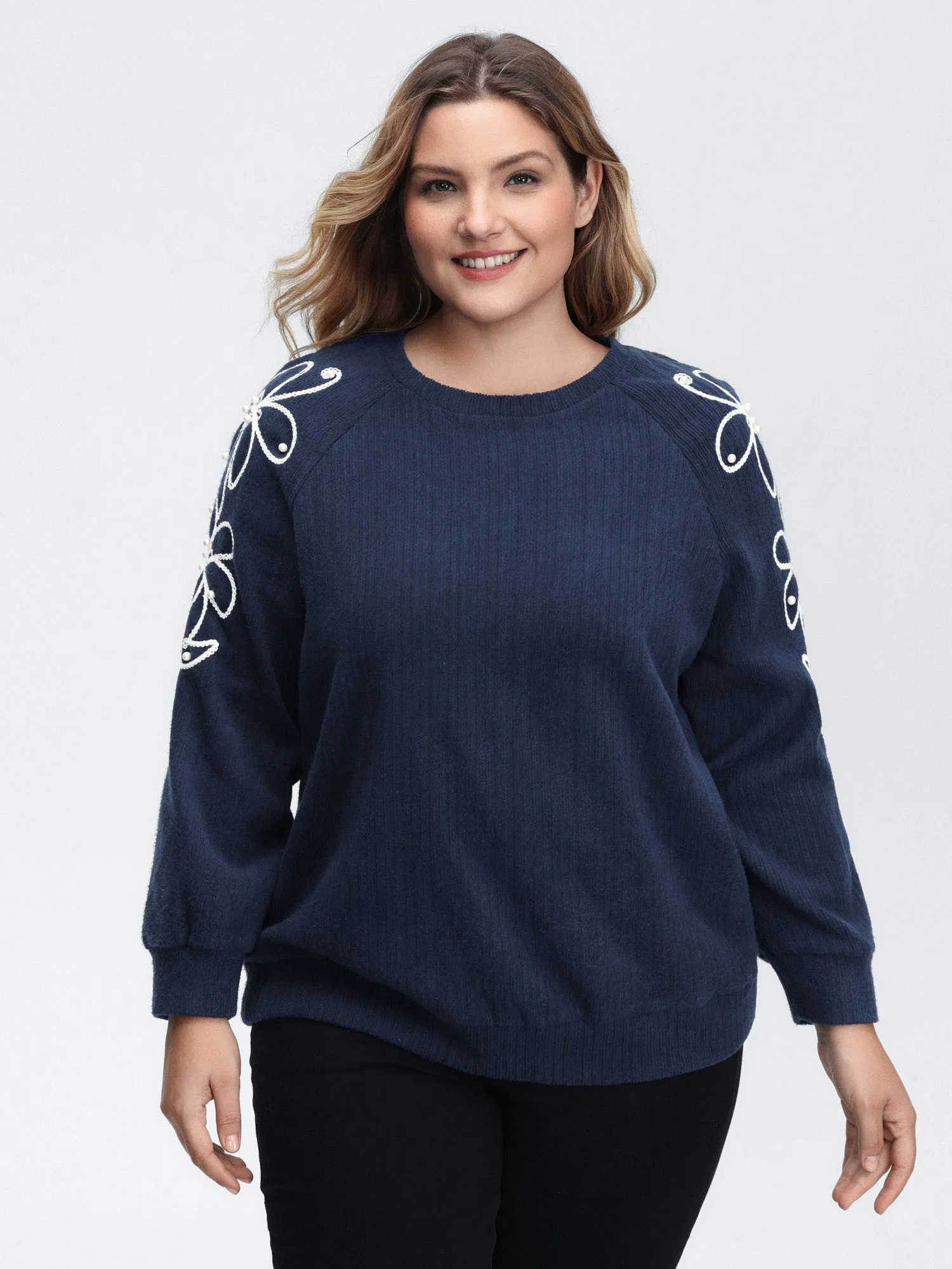 Textured Stretchy 3D Beadwork Sweatshirt sold by Bloomchic