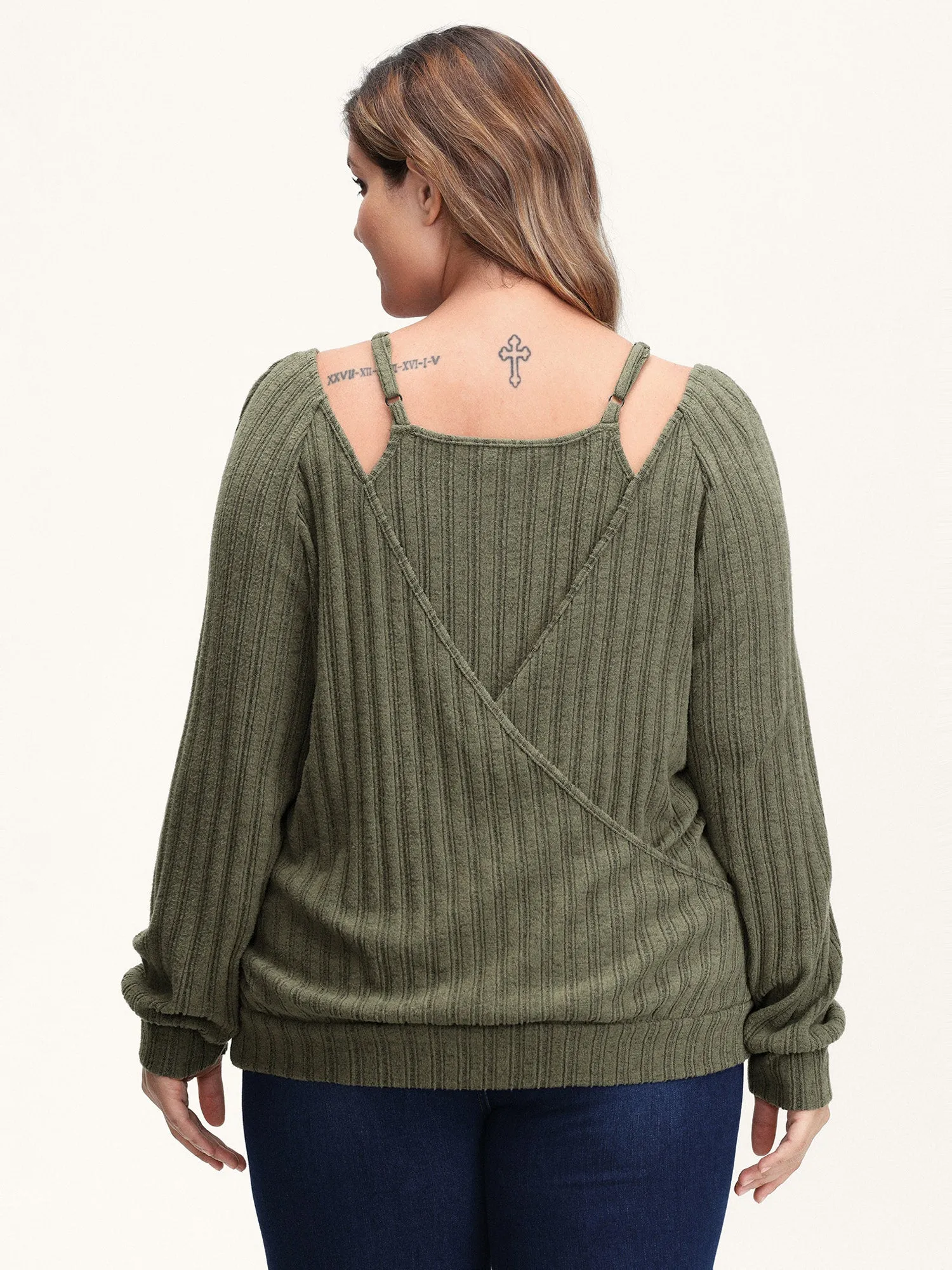 2-In-1 Textured Shoulder Straps Sweatshirt sold by Bloomchic product image thumbnail 4
