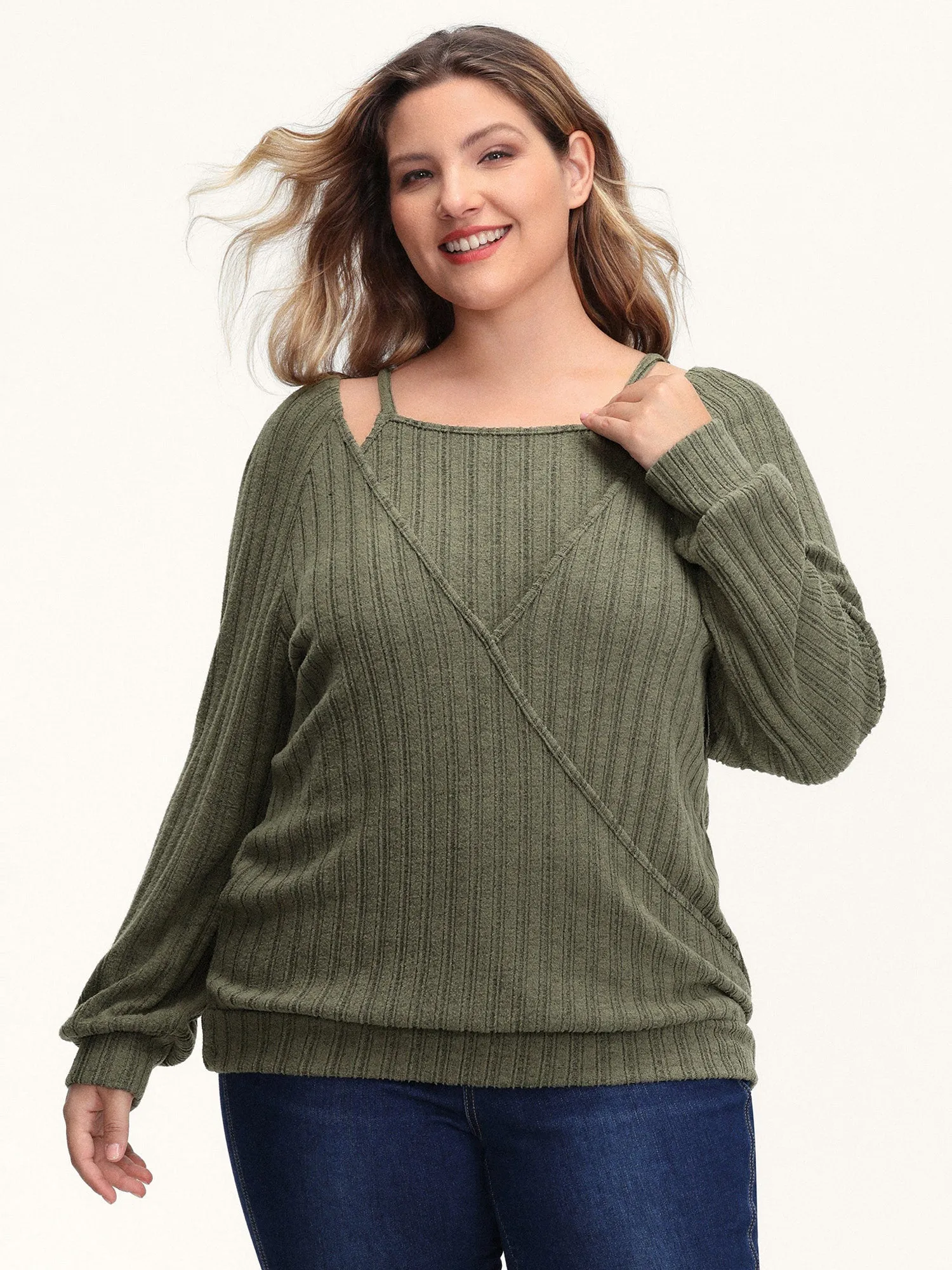 2-In-1 Textured Shoulder Straps Sweatshirt sold by Bloomchic