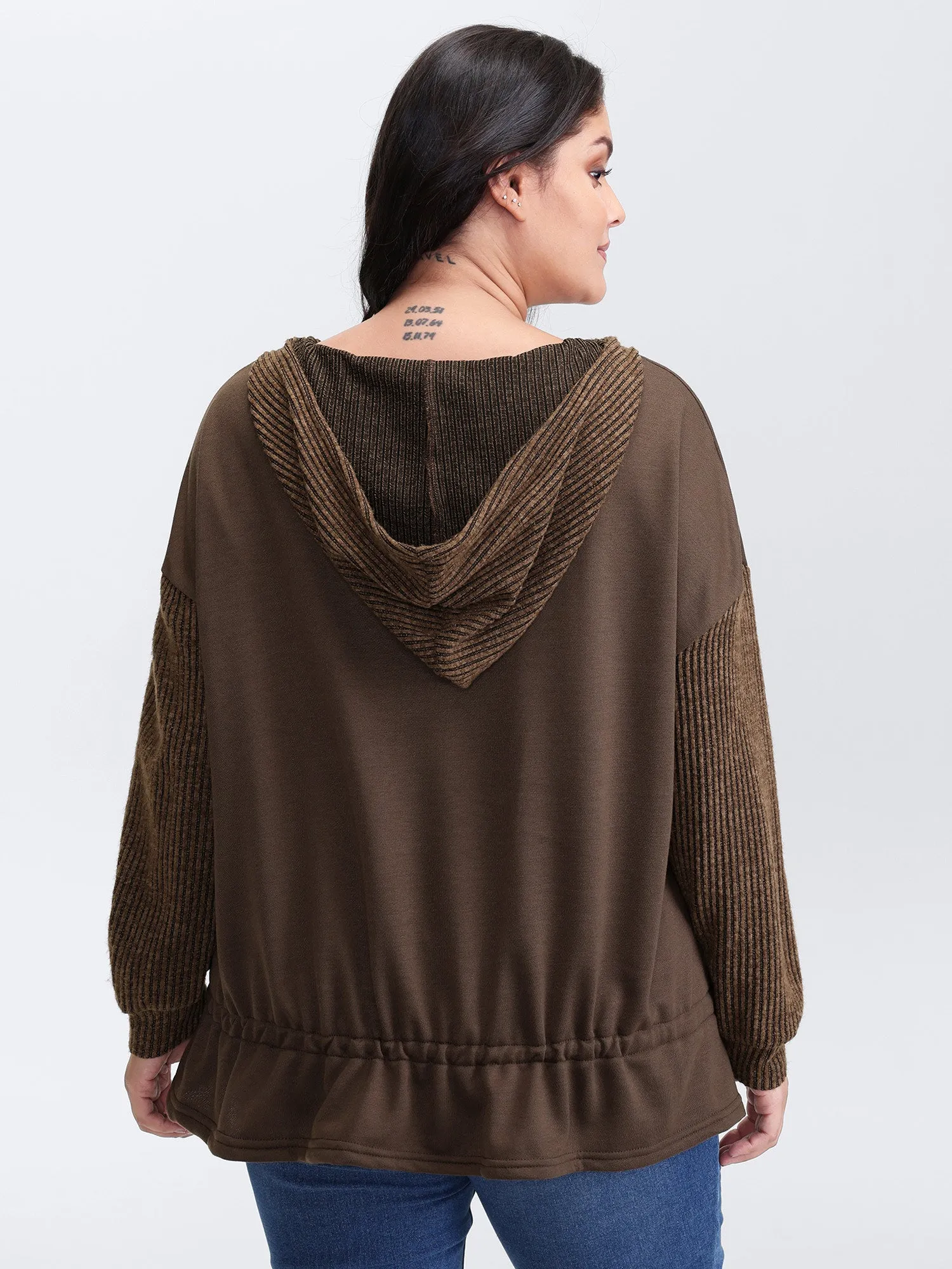 Drawstring Mixed Material Button Hoodie sold by Bloomchic product image thumbnail 5