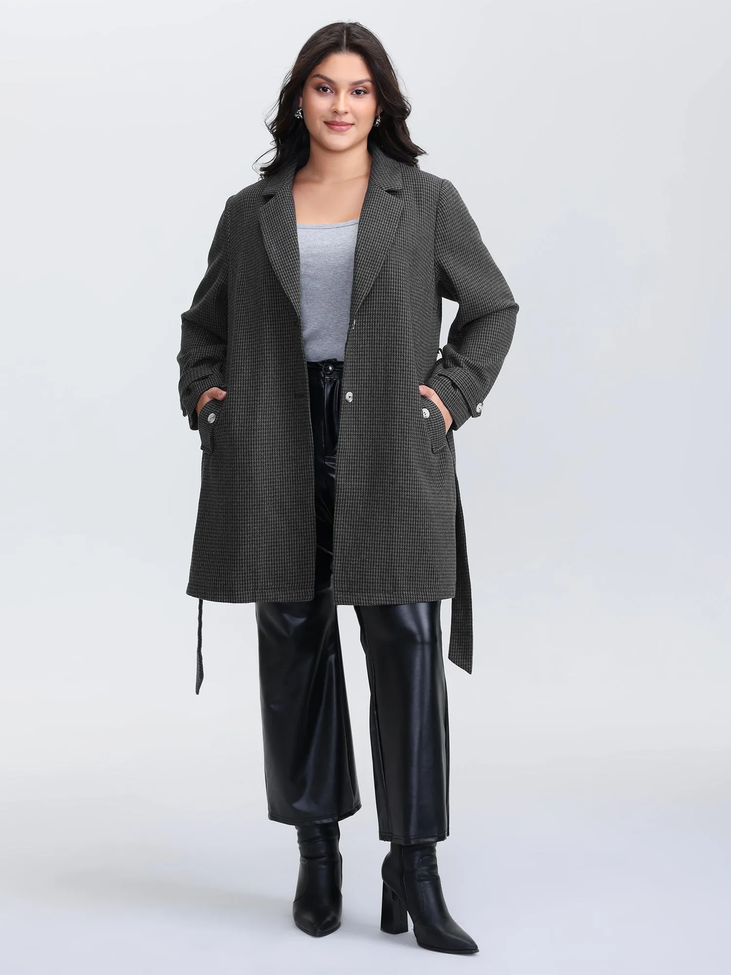 Houndstooth Button Detail Belted Coat sold by Bloomchic product image thumbnail 3