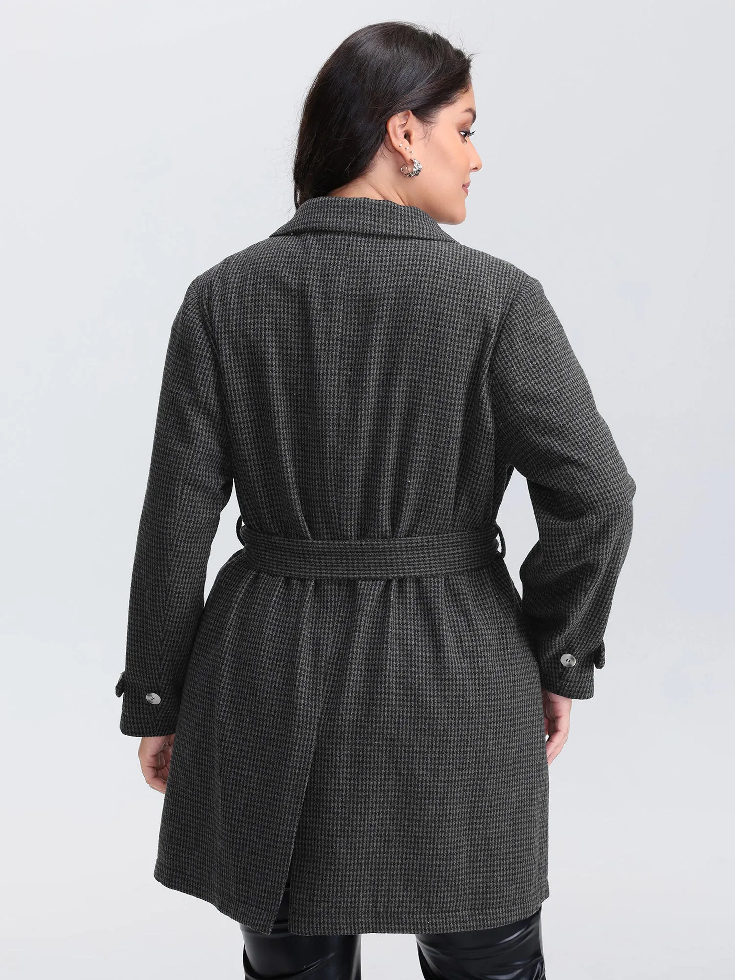 Houndstooth Button Detail Belted Coat sold by Bloomchic product image thumbnail 4