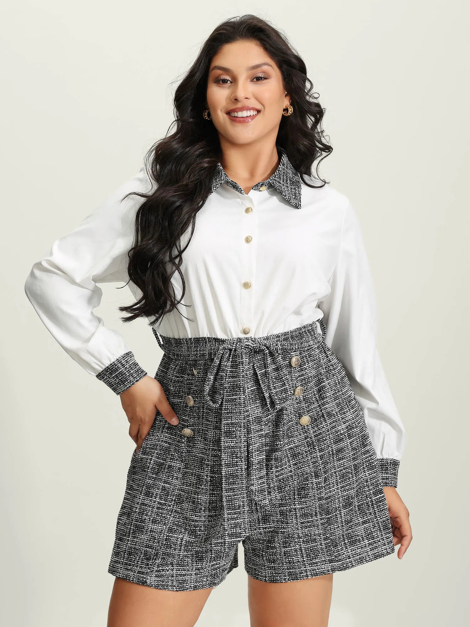 Stretchy Tweed Patch Pocket Romper sold by Bloomchic