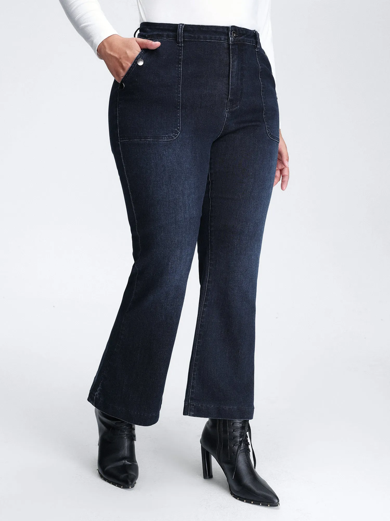 Supersoft Stretchy Patch Pockets Bootcut Jeans sold by Bloomchic