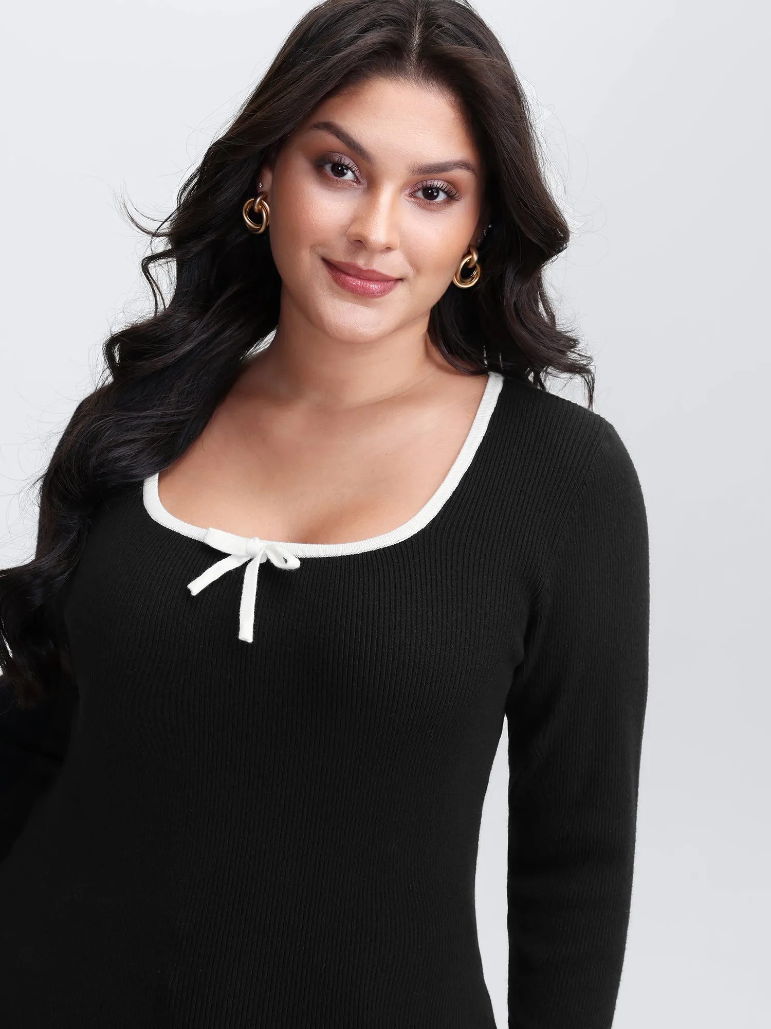 Square Neck Bowknot Fitted Pullover sold by Bloomchic