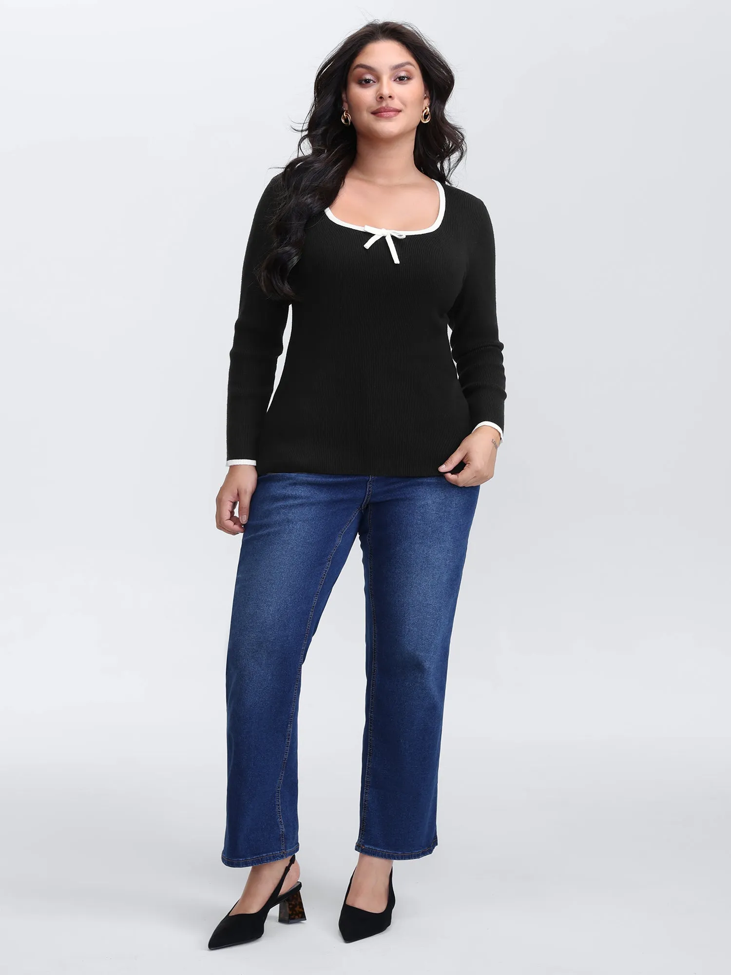 Square Neck Bowknot Fitted Pullover sold by Bloomchic product image thumbnail 3