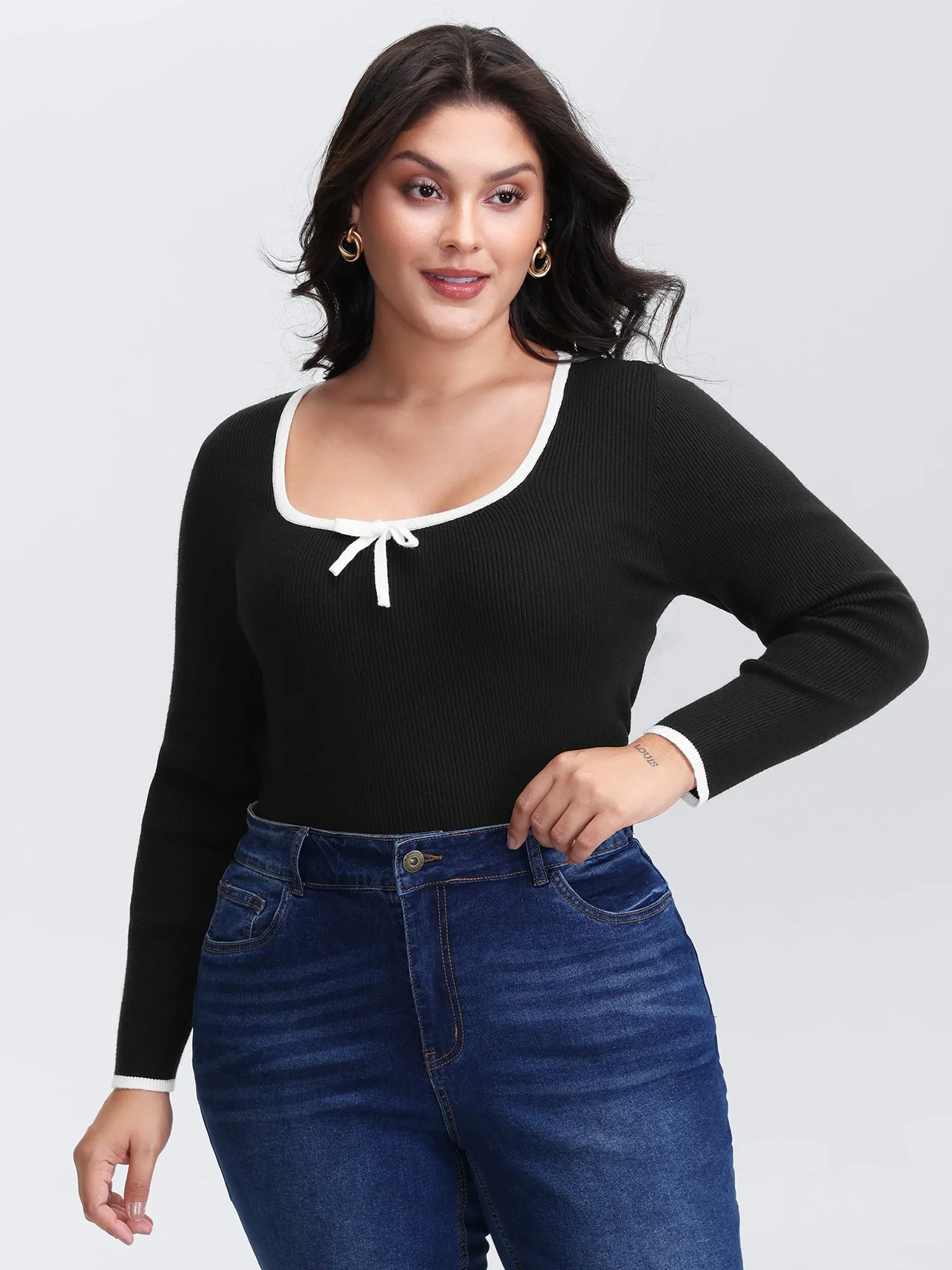 Square Neck Bowknot Fitted Pullover sold by Bloomchic product image thumbnail 4