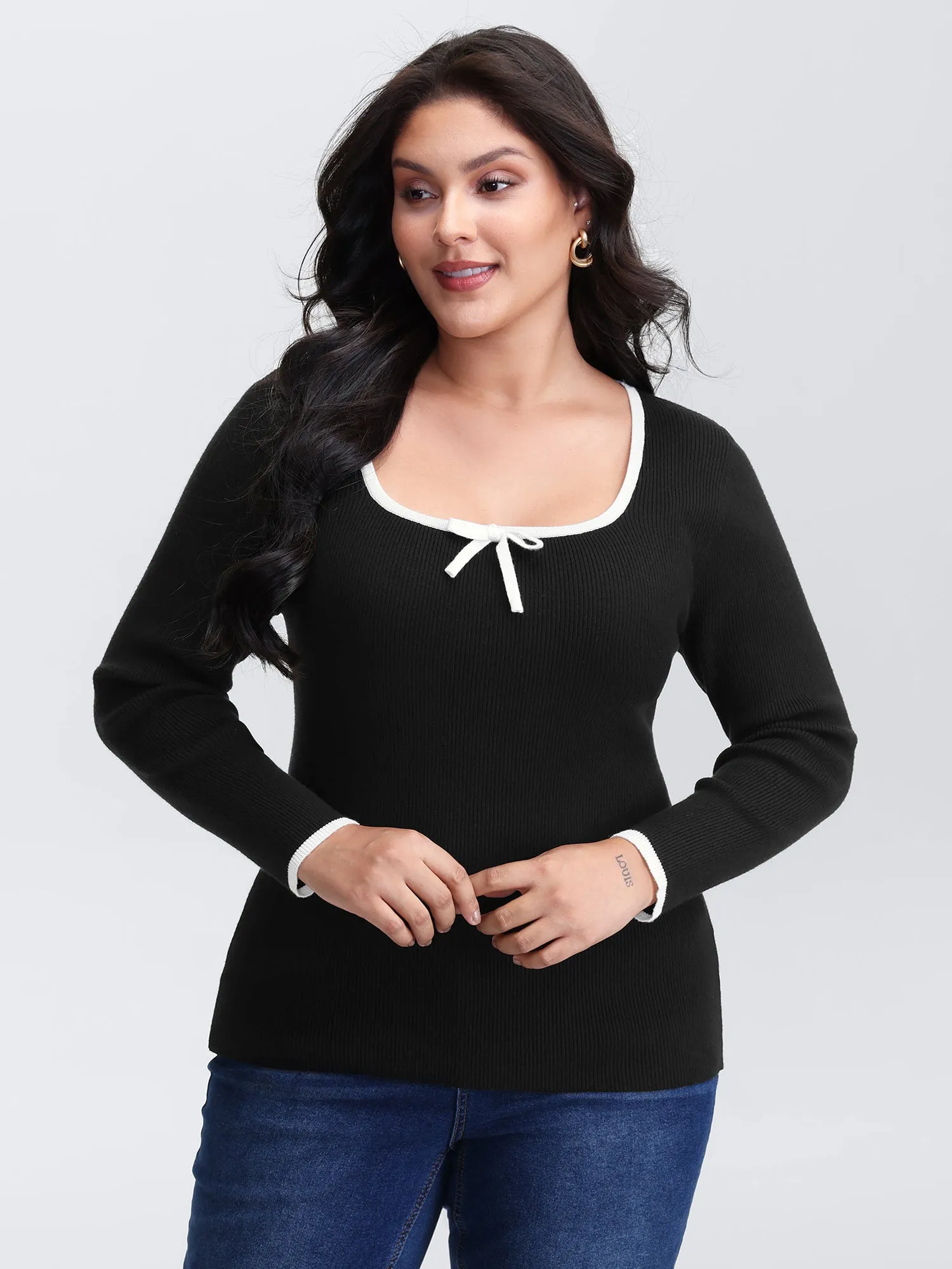 Square Neck Bowknot Fitted Pullover sold by Bloomchic product image thumbnail 2