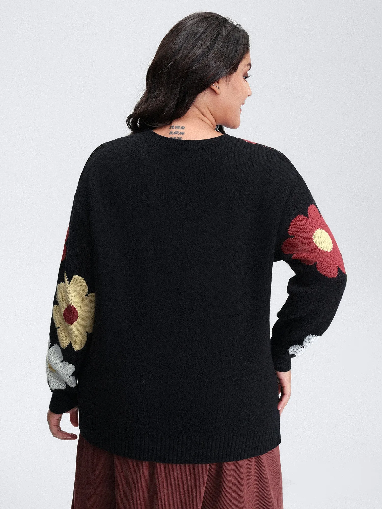 Flower Pattern Jacquard Crew Neck Pullover sold by Bloomchic product image thumbnail 4
