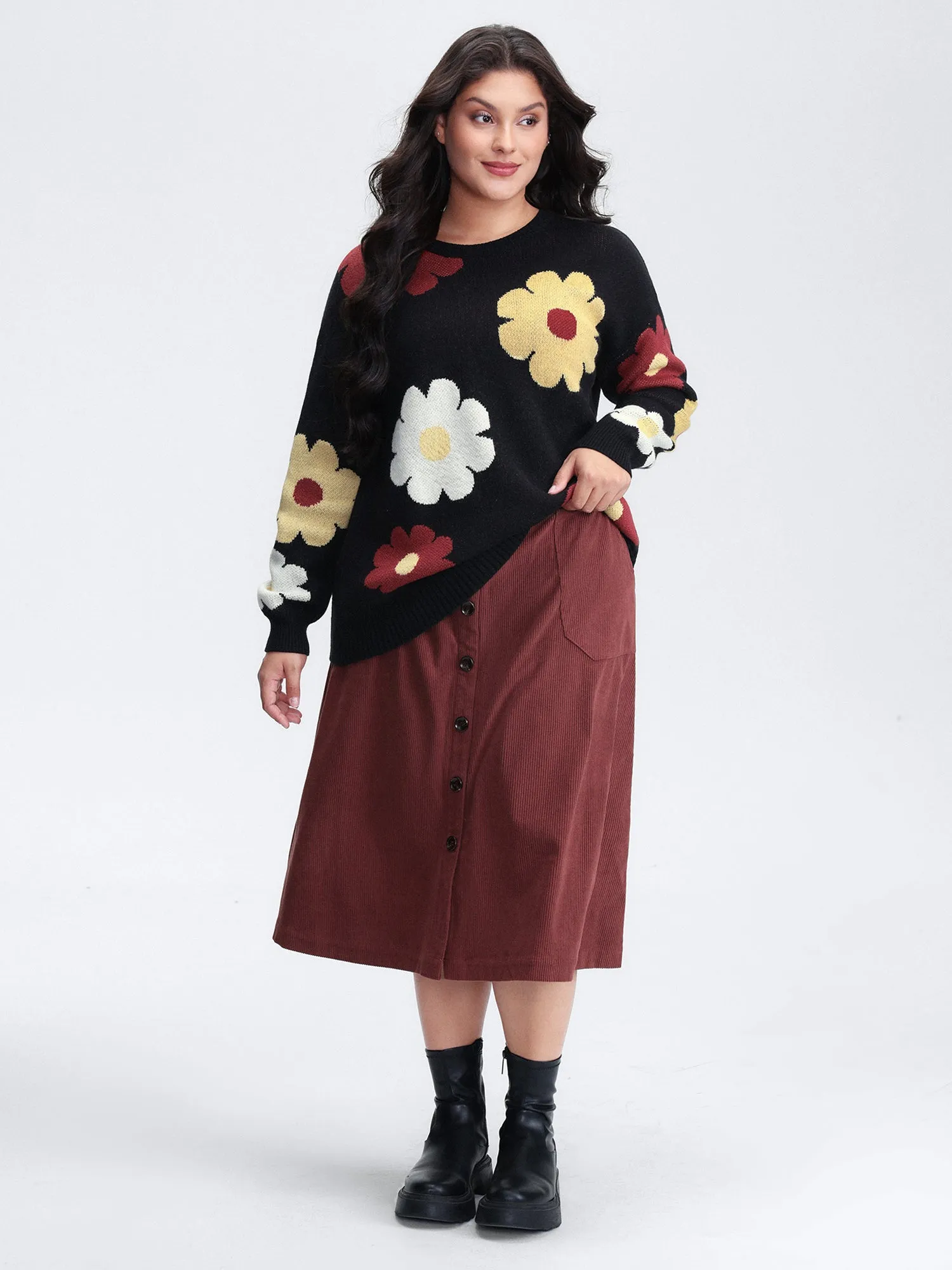 Flower Pattern Jacquard Crew Neck Pullover sold by Bloomchic product image thumbnail 3
